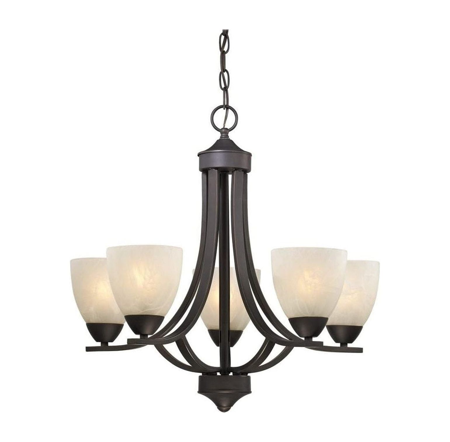 Bolivian Bronze Elegance 5-Light Chandelier with Alabaster Glass Dome