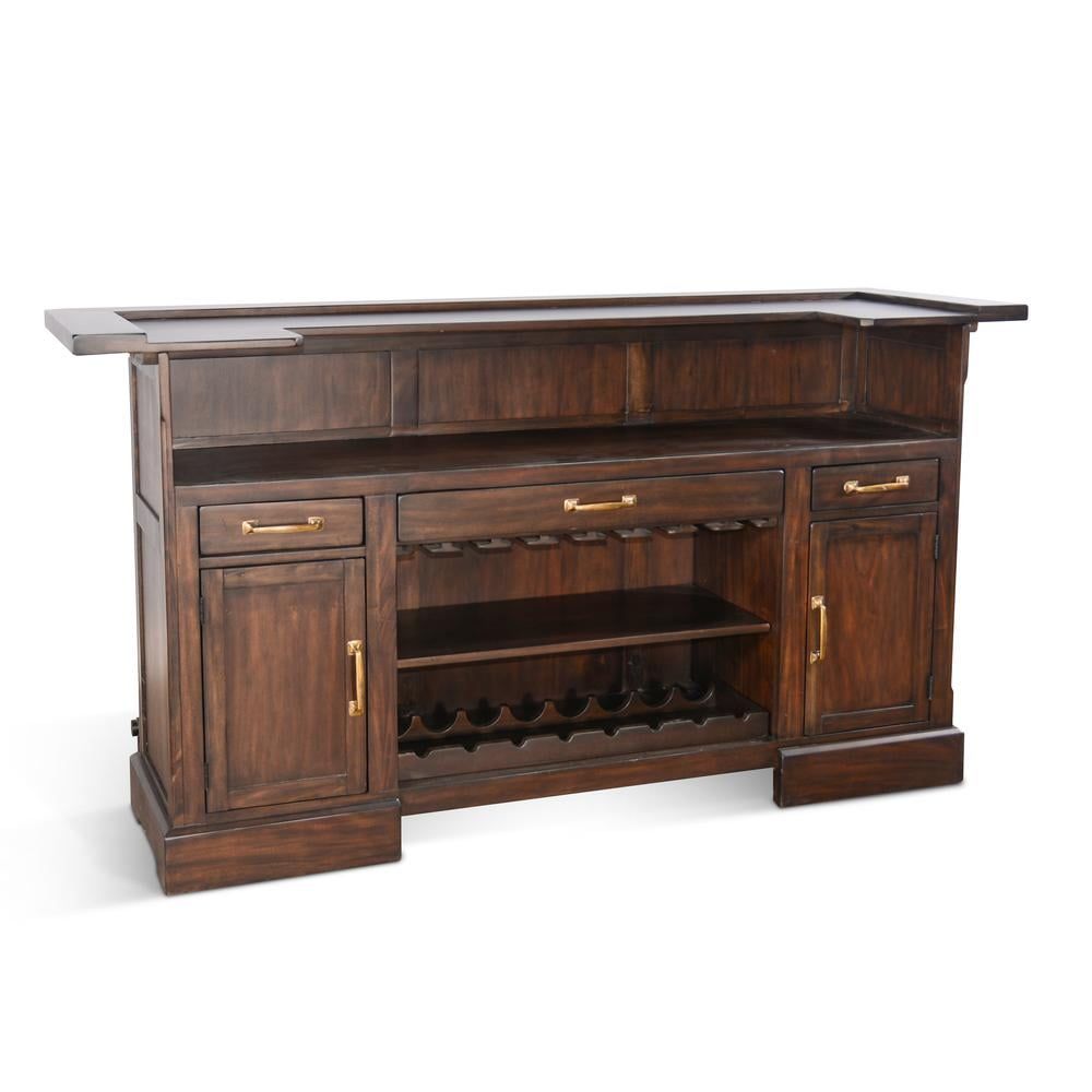 Coffee Bean Brown Wood Home Bar with Wine Storage