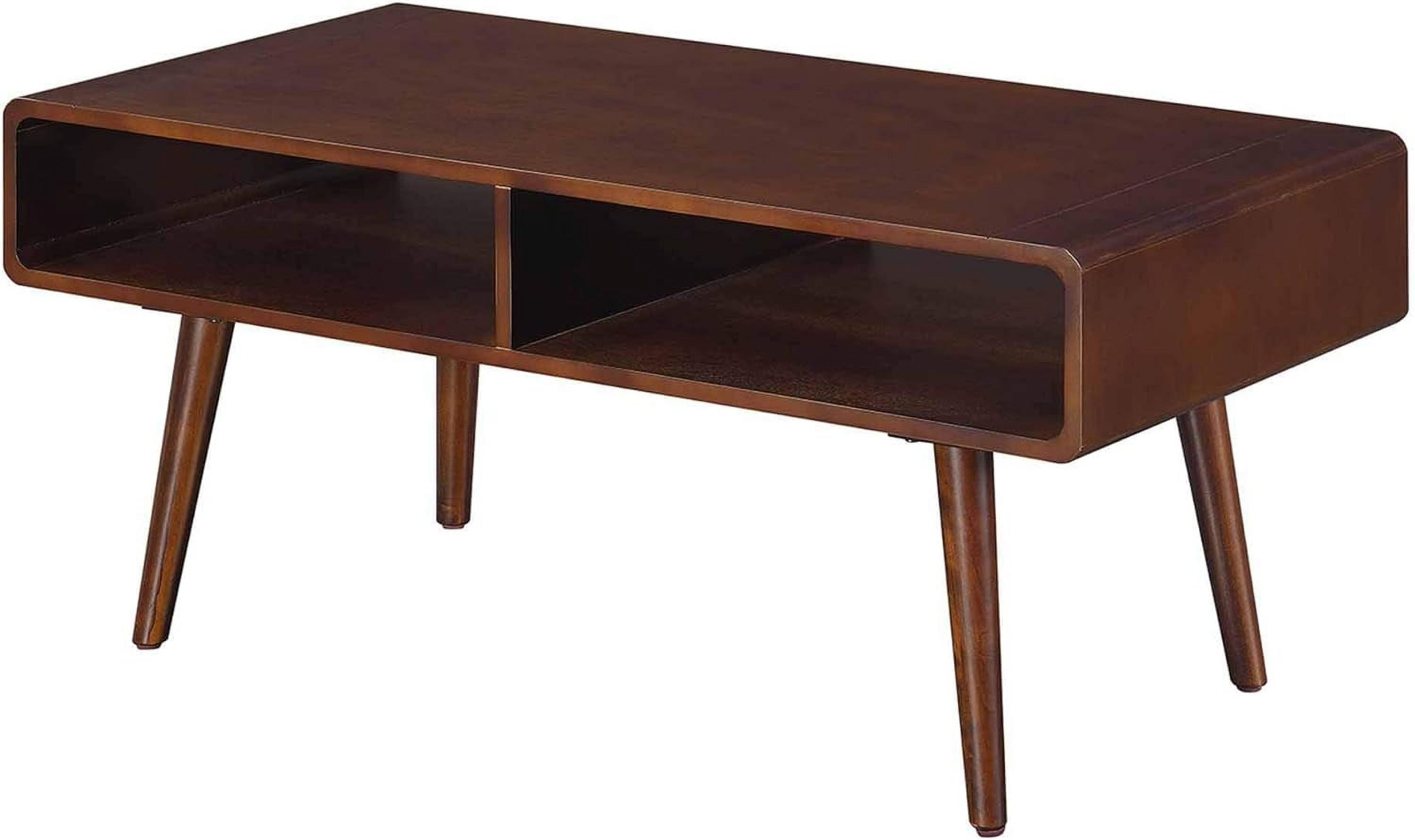 Mid-Century Modern Espresso Rectangular Coffee Table with Open Cubbies