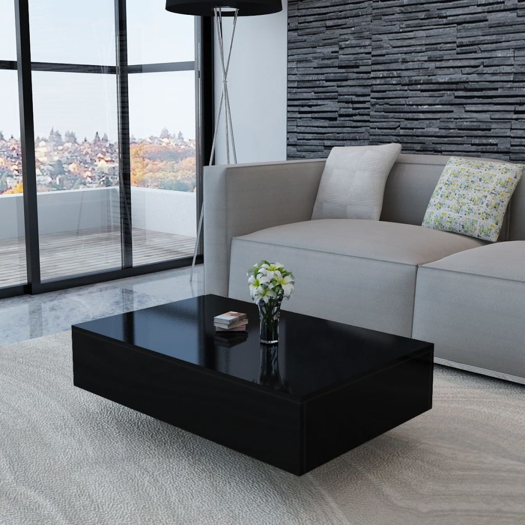 Elegant High Gloss Black Rectangular Coffee Table