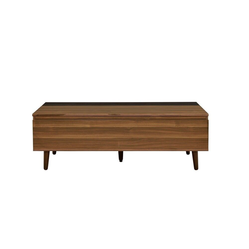 Walnut and Black Lift-Top Coffee Table with Storage