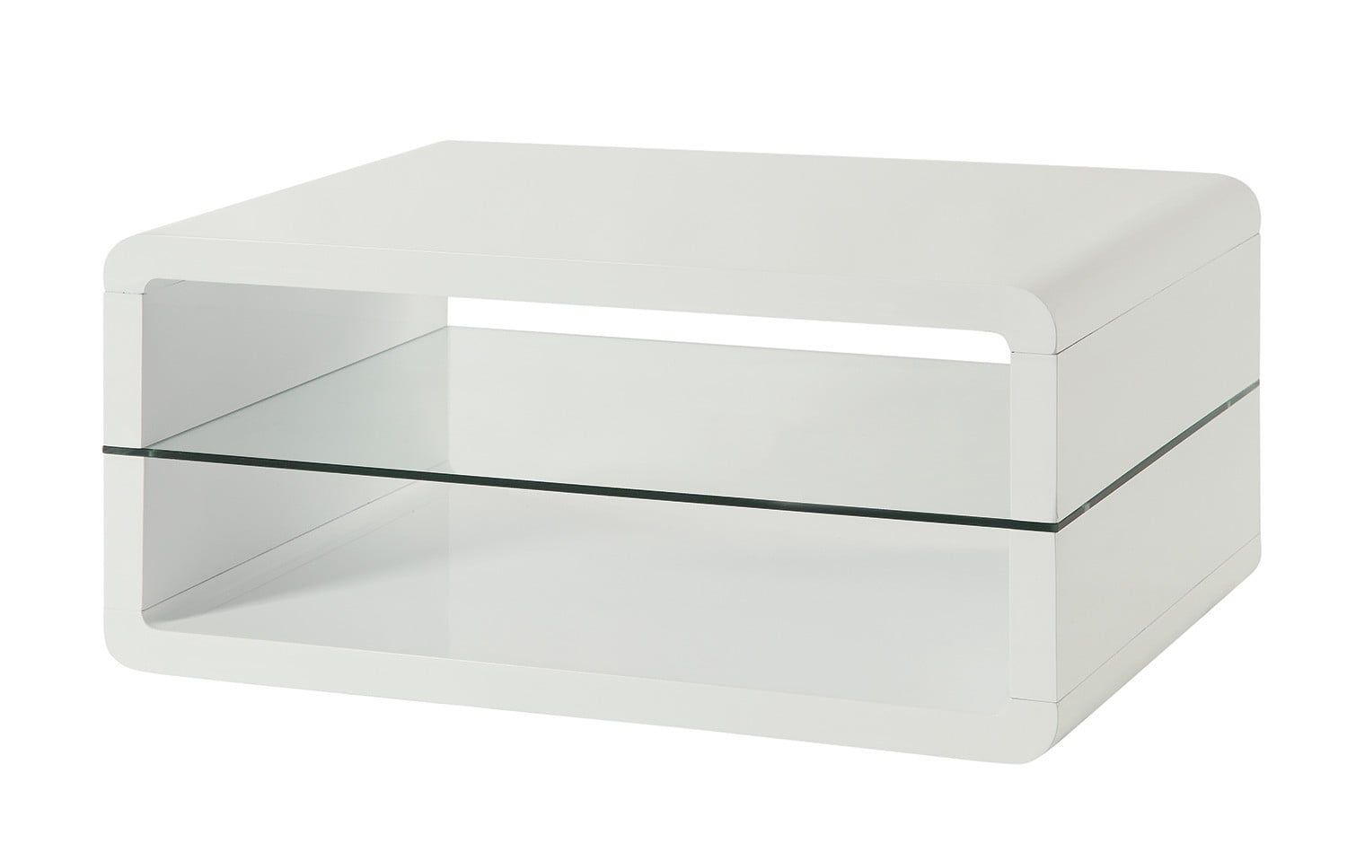 White Glossy Wood and Glass Square Coffee Table