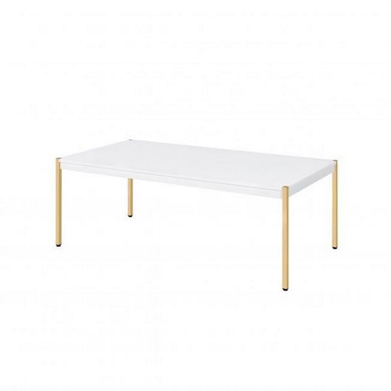 Elegant White and Gold Rectangular Coffee Table with Storage