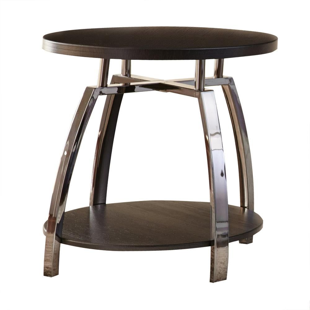 Black Nickel Round Wood and Metal End Table