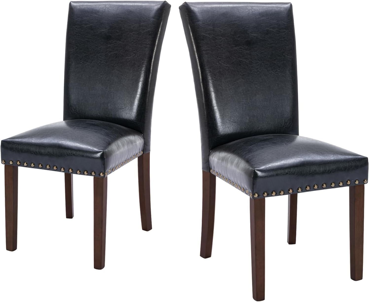 Black Faux Leather Upholstered Parsons Side Chair with Wood Legs