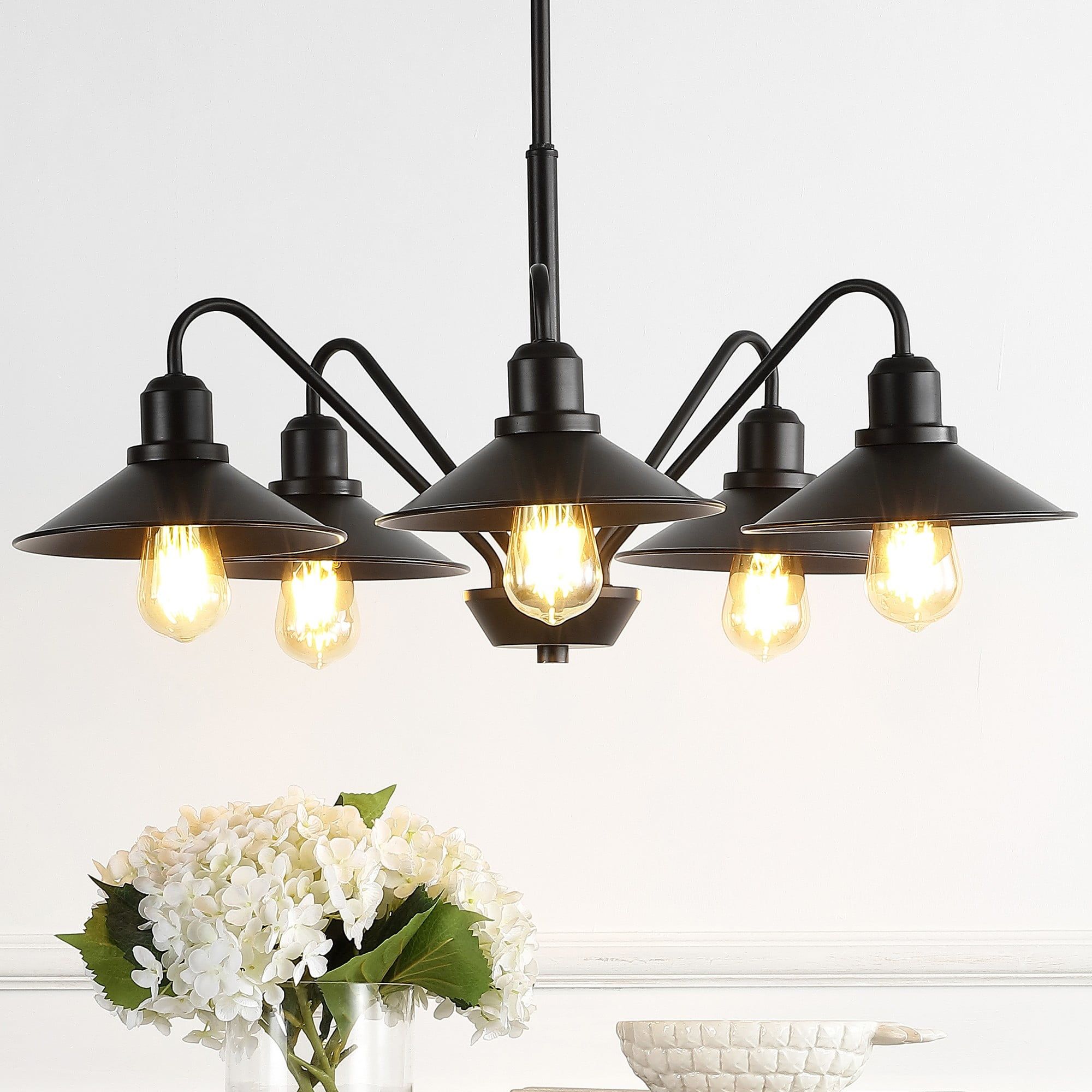 Cole 27" Black Iron Farmhouse Chandelier with Triangular Shades