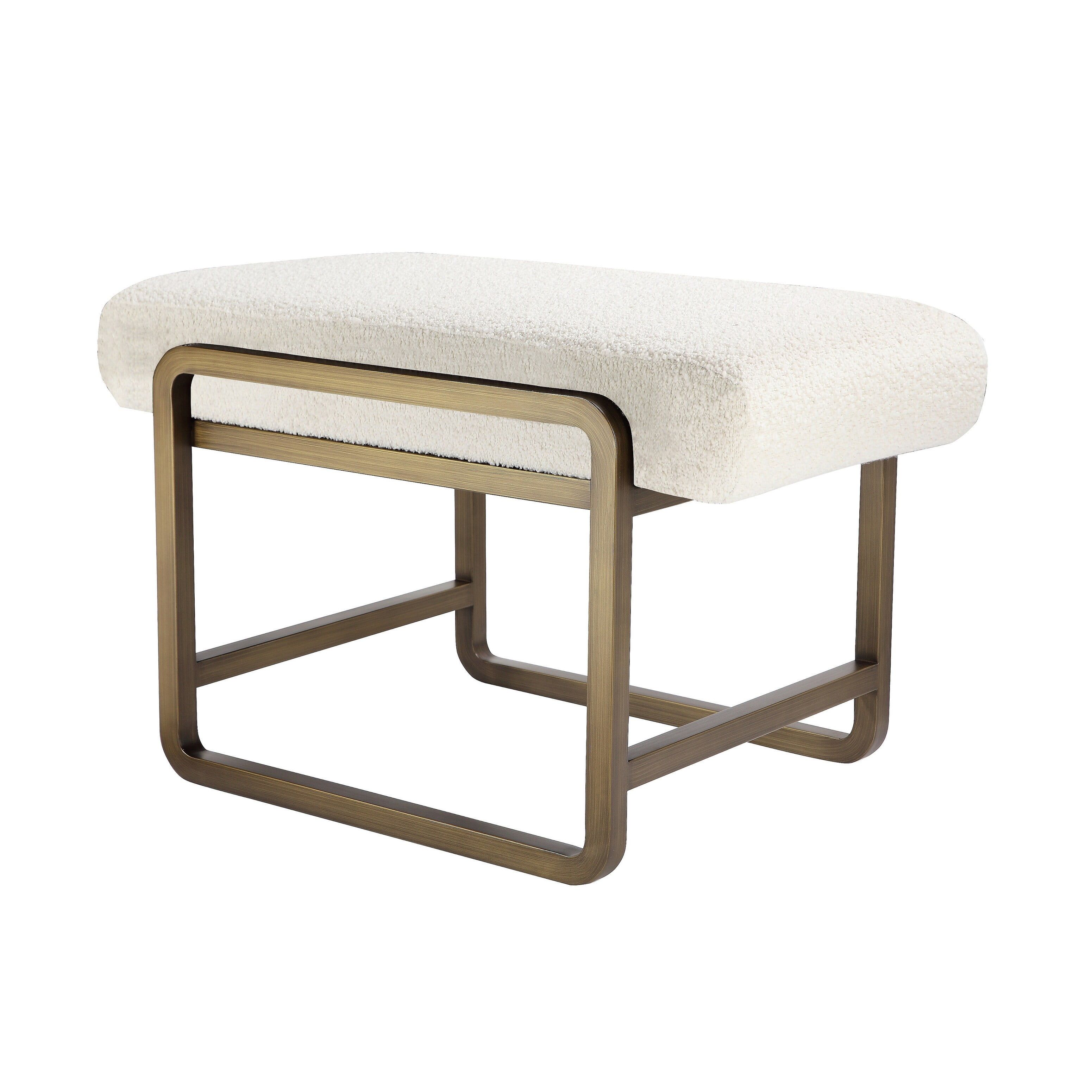 Cole 16" Luxe Brushed Brass Stool with Ivory Boucle Cushion