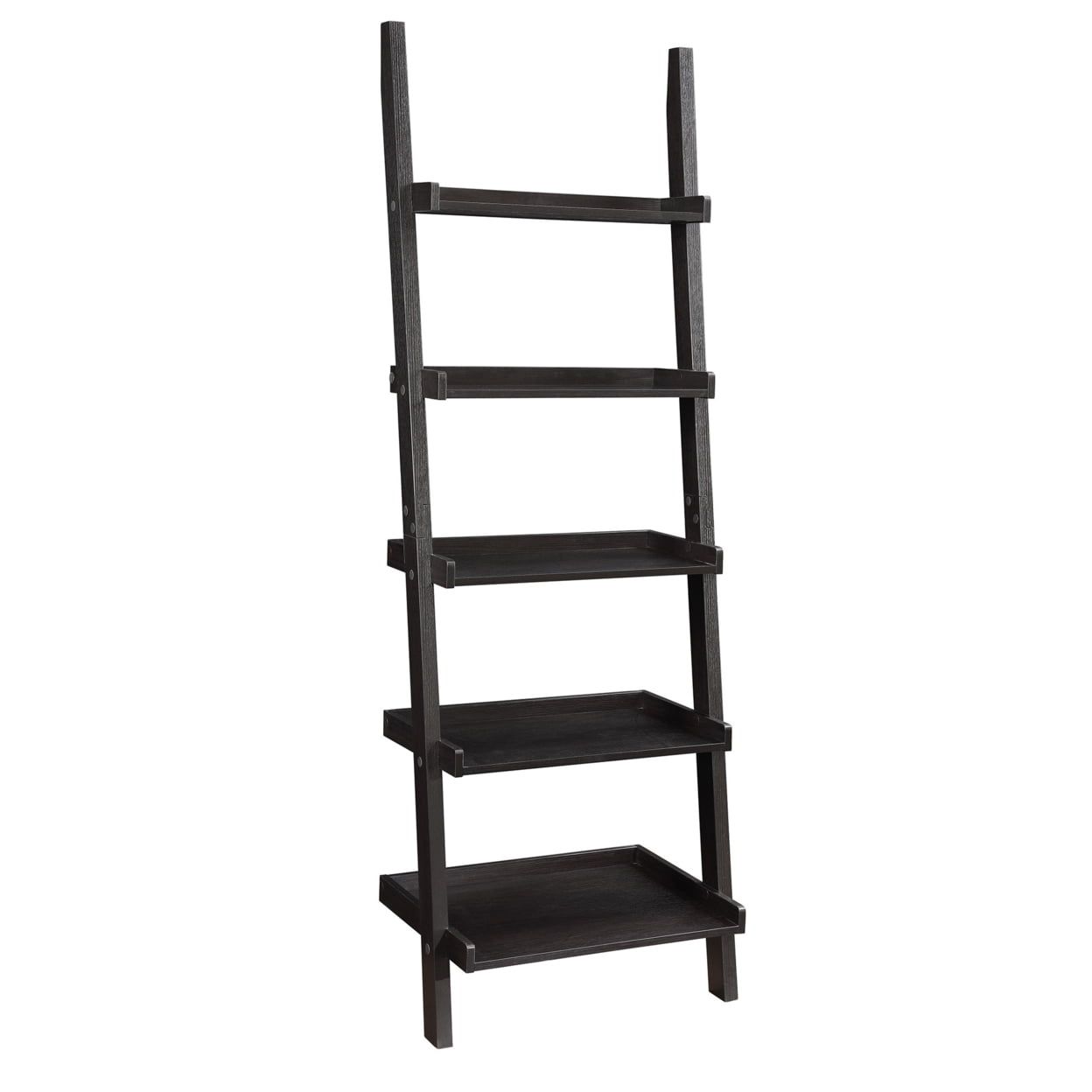 Transitional Espresso Ladder Bookcase with Doors in Brown