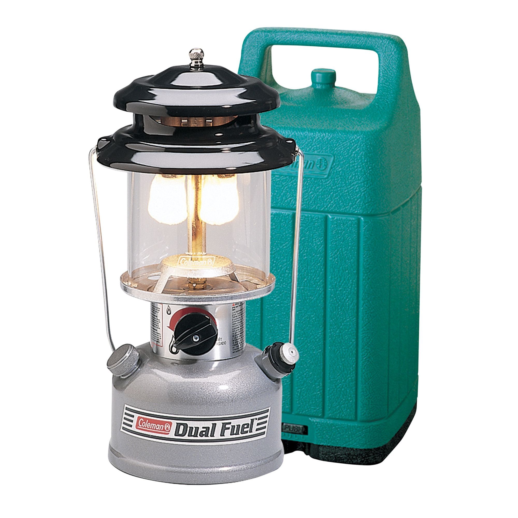 Coleman Dual Fuel Silver Lantern with Green Carry Case