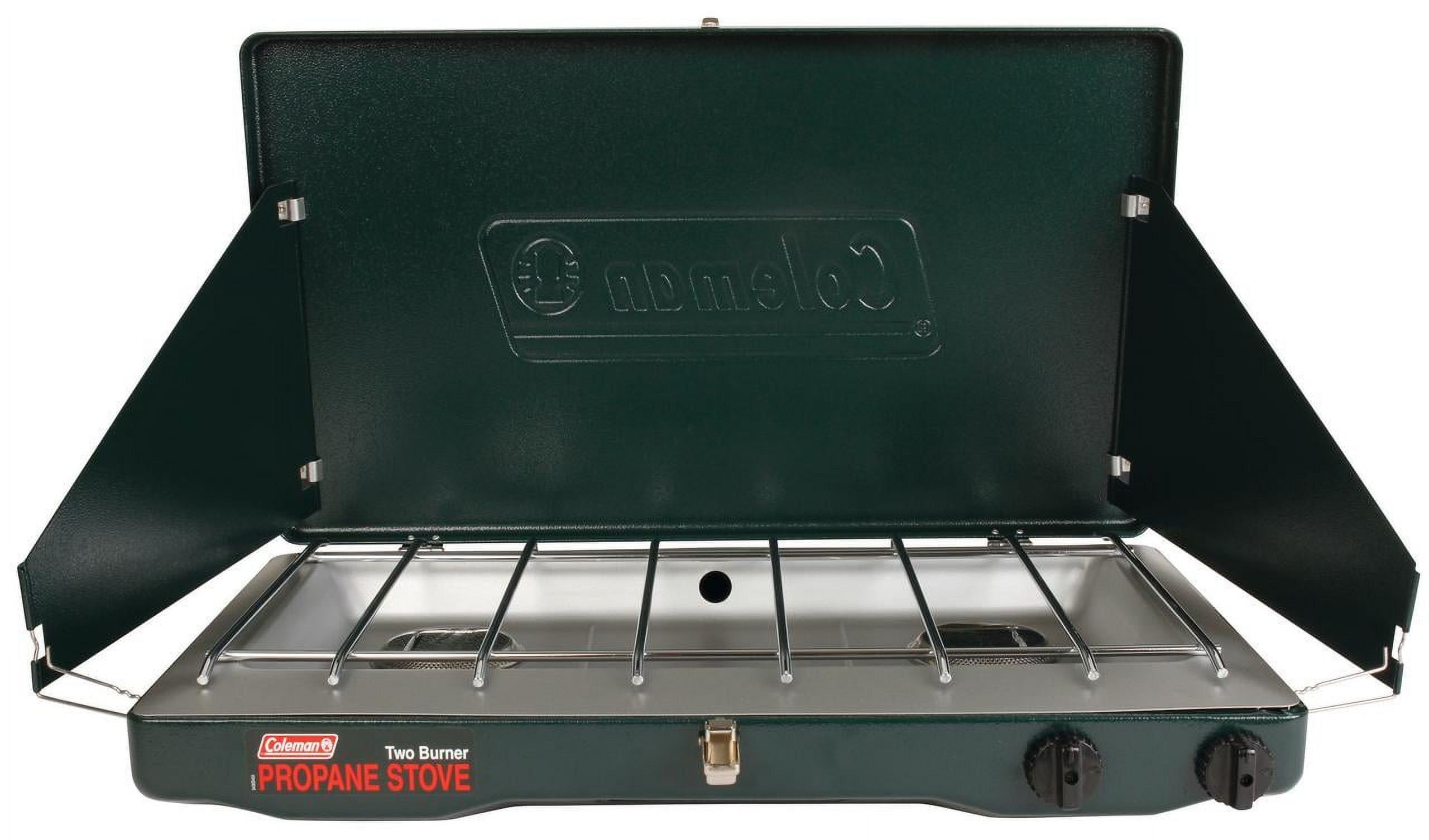 Green 2-Burner Portable Gas Camping Stove with WindBlock