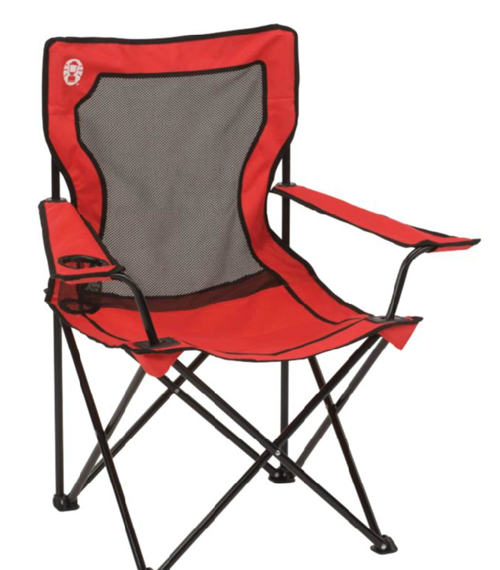 Red Mesh Quad Camping Chair with Adjustable Arms