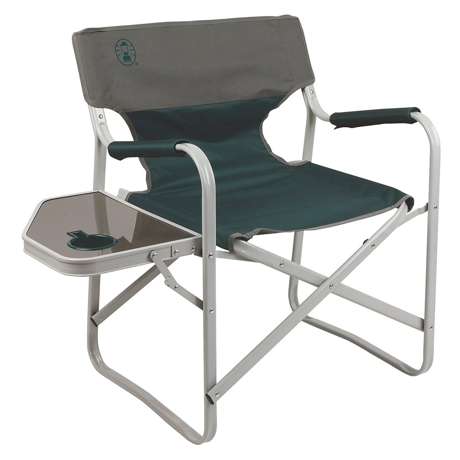 Green Folding Deck Chair with Side Table and Cup Holder