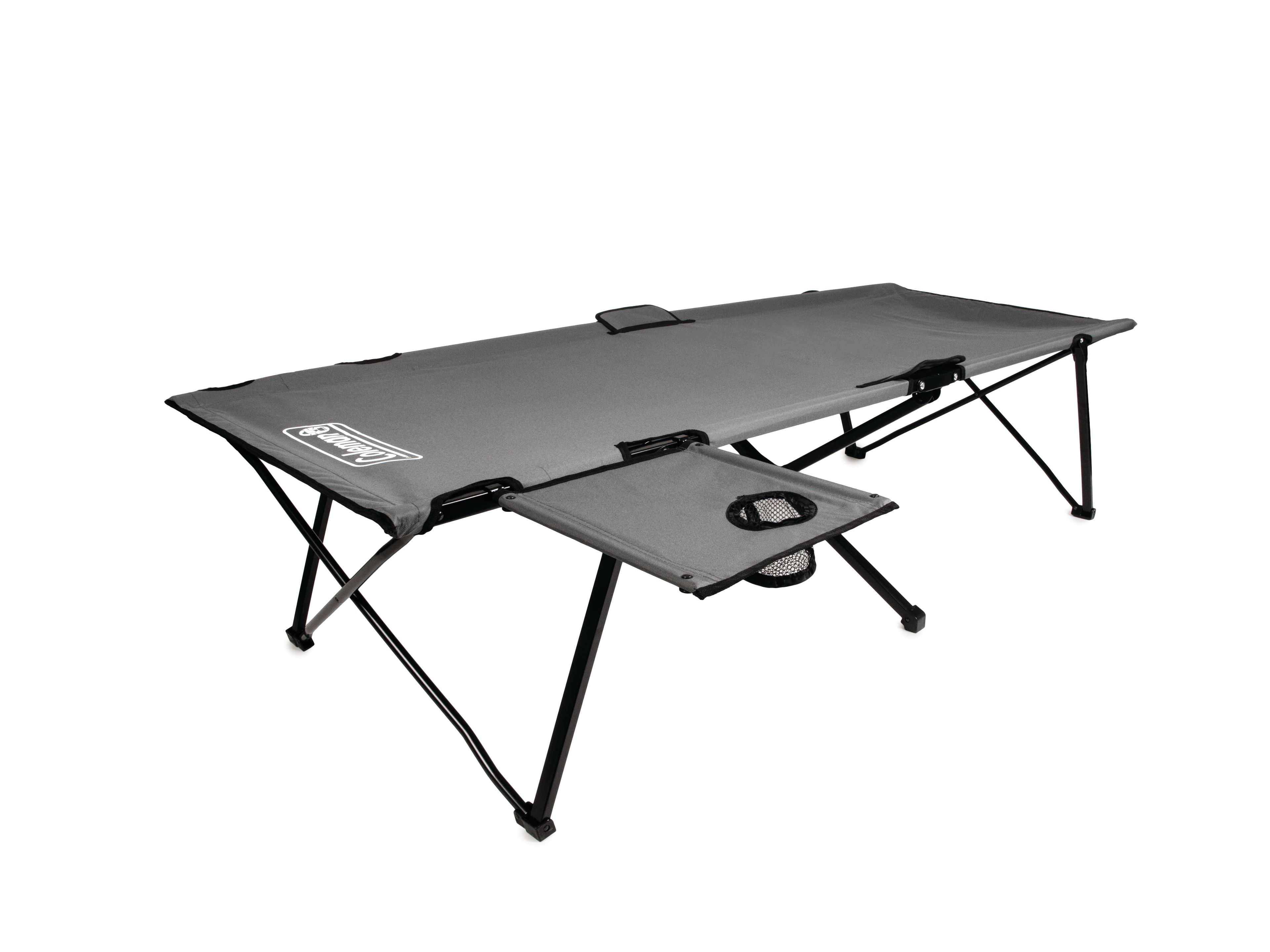 Gray Steel Camping Cot with Removable Side Table