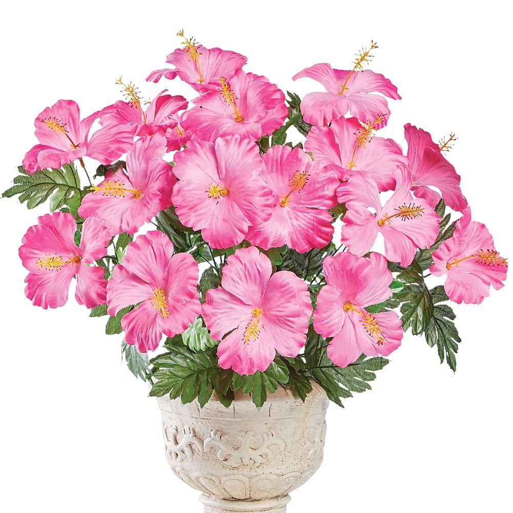 Pink Faux Hibiscus Bushes Set of 3 for Indoor/Outdoor Decor