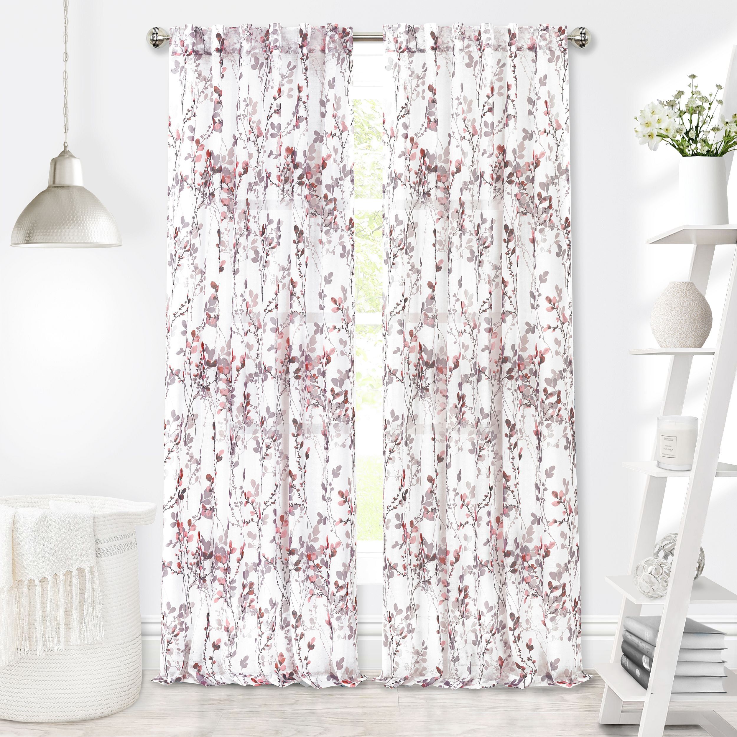 Blush Floral Semi-Sheer Polyester Window Curtain Panel 52" x 63"