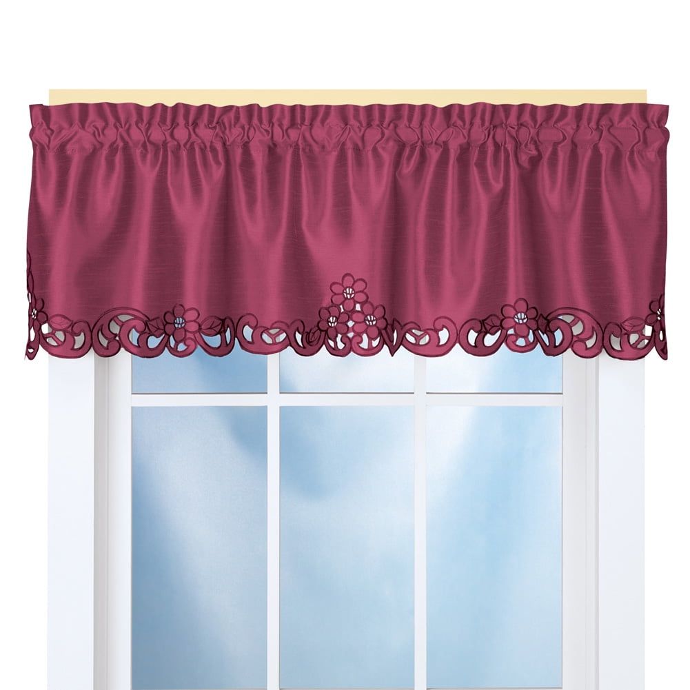 Elegance Scroll Embroidered Burgundy Polyester Window Valance