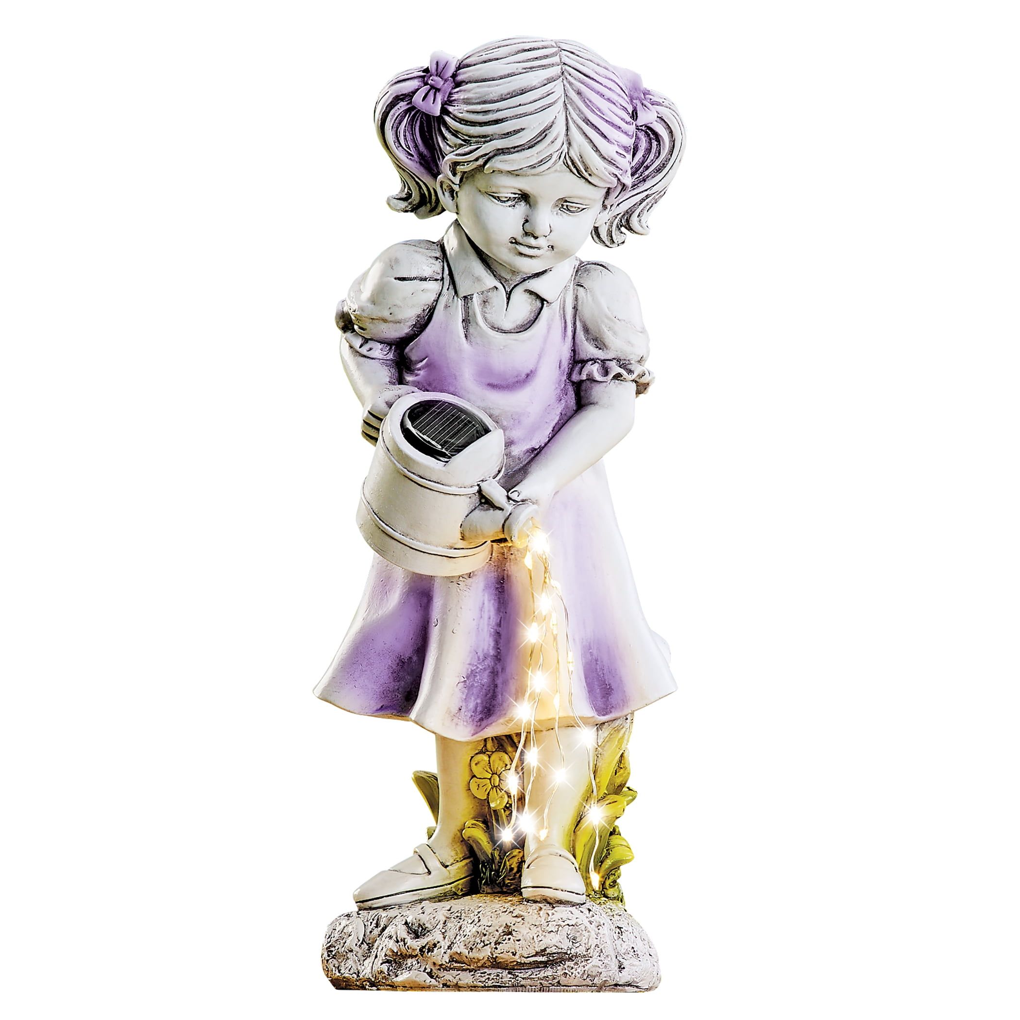 Hand-Painted Girl with Solar Watering Can Garden Statue