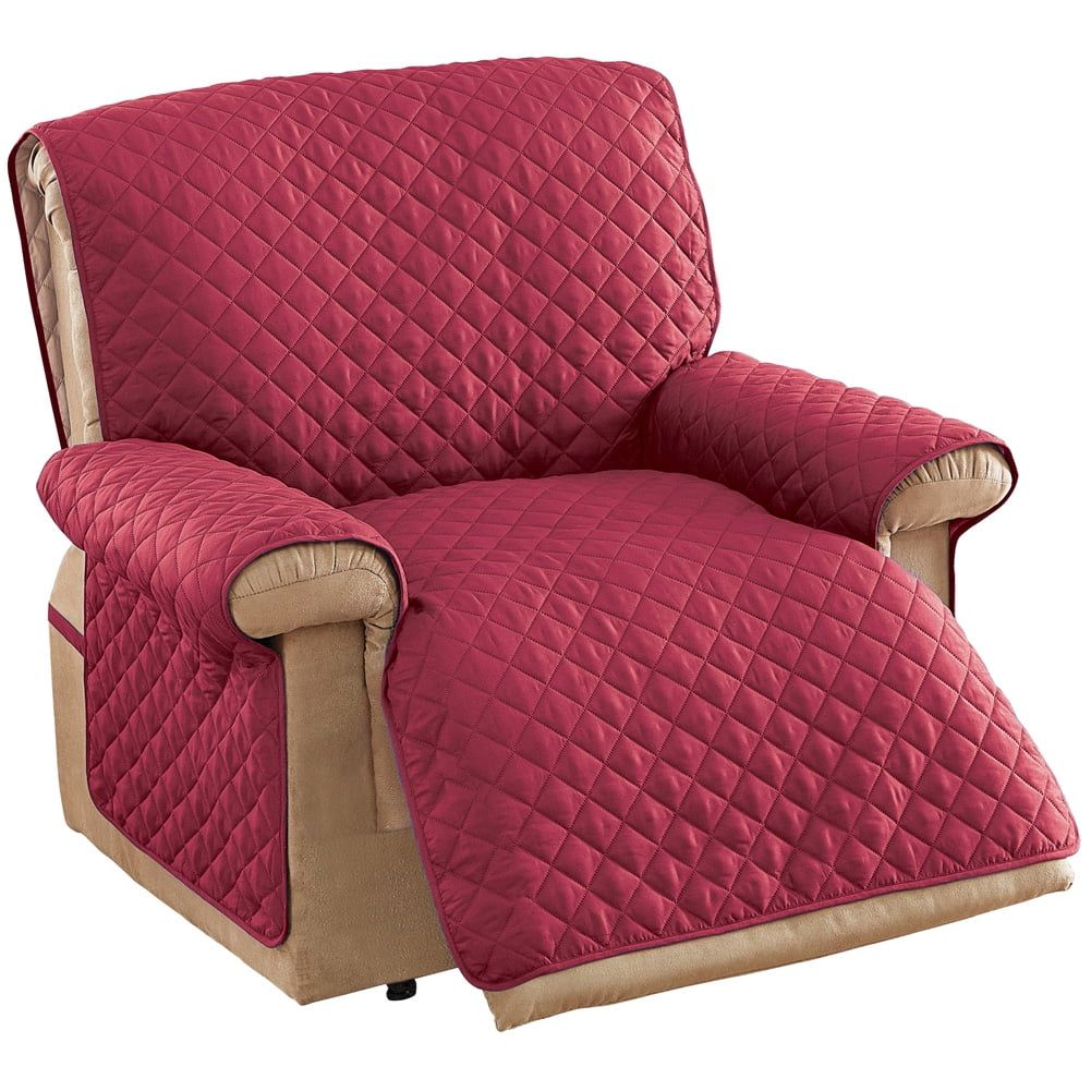 Burgundy and Taupe Quilted Jumbo Recliner Cover