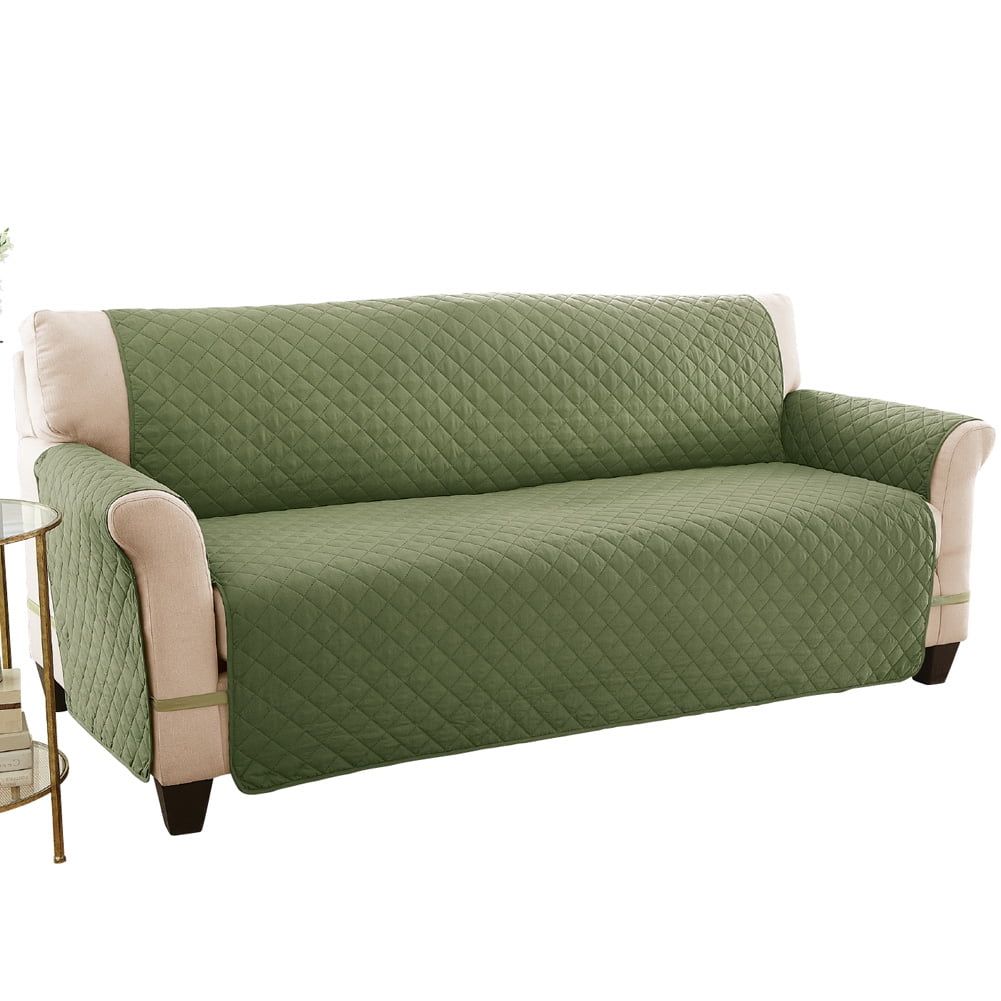 Olive and Sage Reversible Quilted Sofa Protector Cover