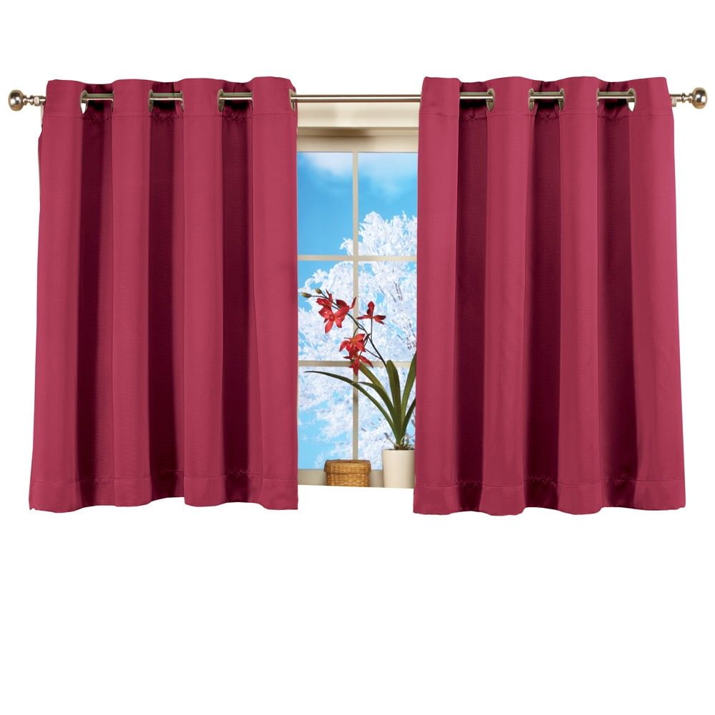 Burgundy Blackout Polyester Kitchen Window Panel with Lace Detail
