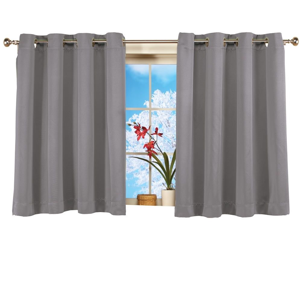 Gray Short Blackout Polyester Window Curtain Panel with Grommet Top