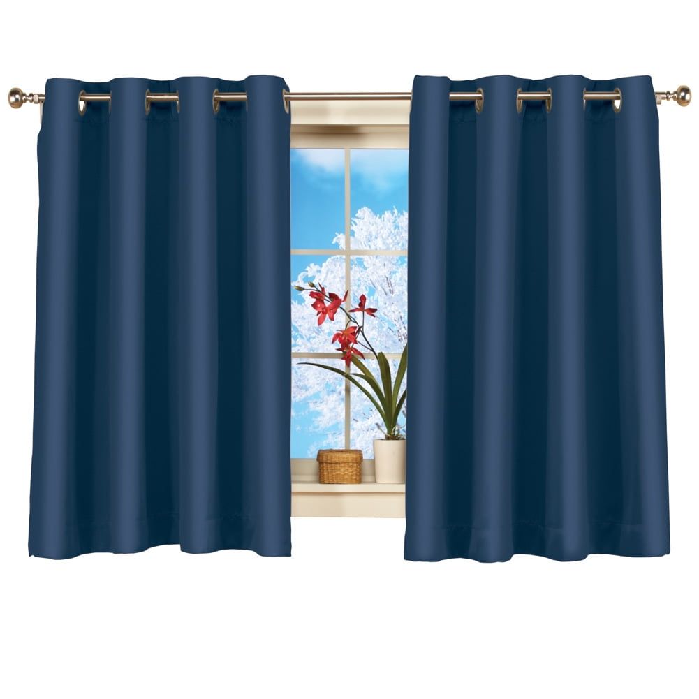 Navy Blackout Polyester Window Curtain Panel with Grommet Top