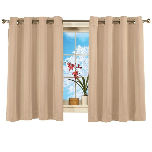Taupe Blackout Polyester Window Curtain Panel with Grommet Top
