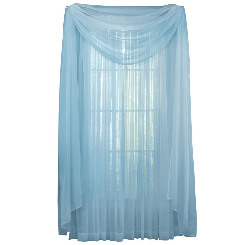 Blue Sheer Puddle Length Window Scarf Curtain