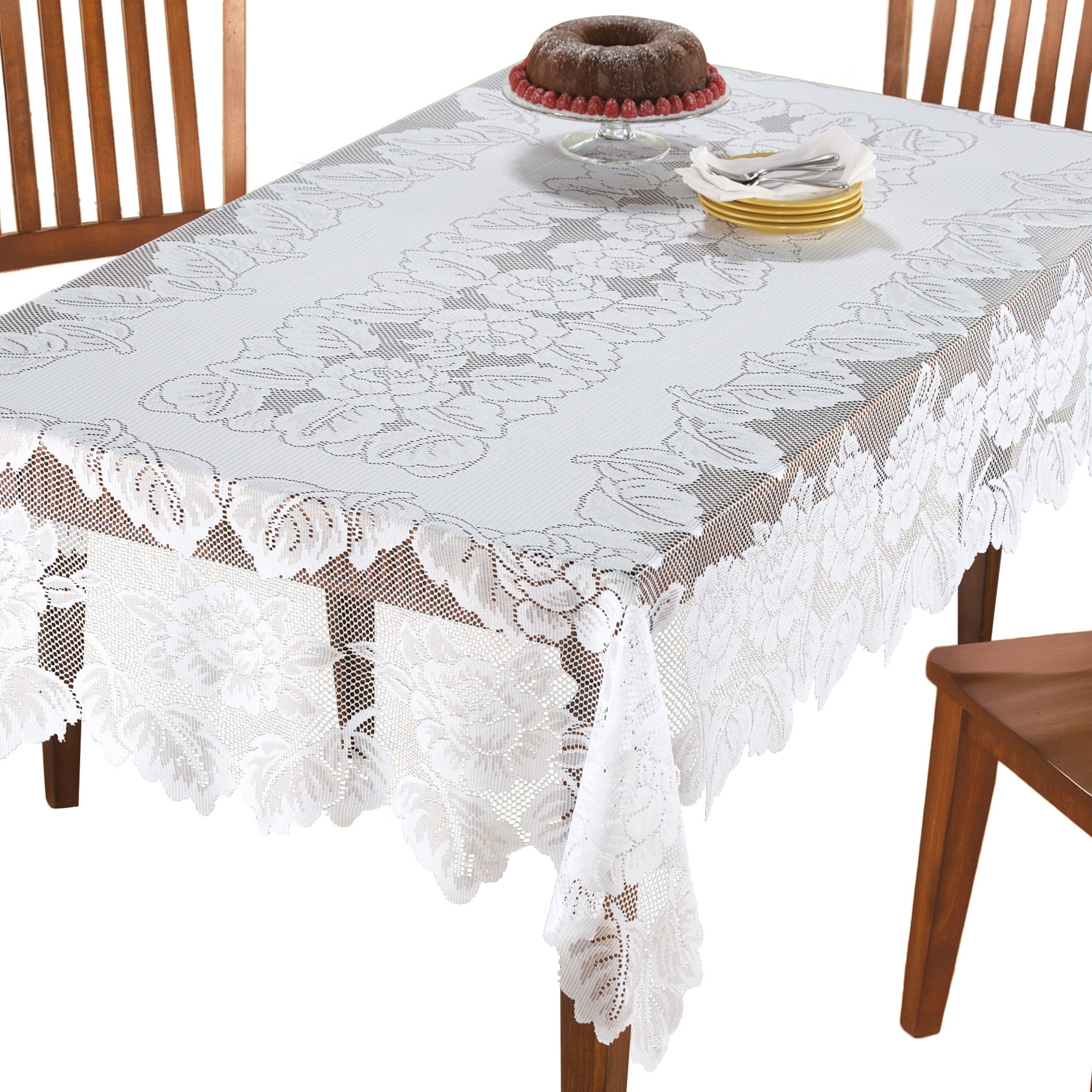 Elegant White Floral Lace 60" x 90" Tablecloth