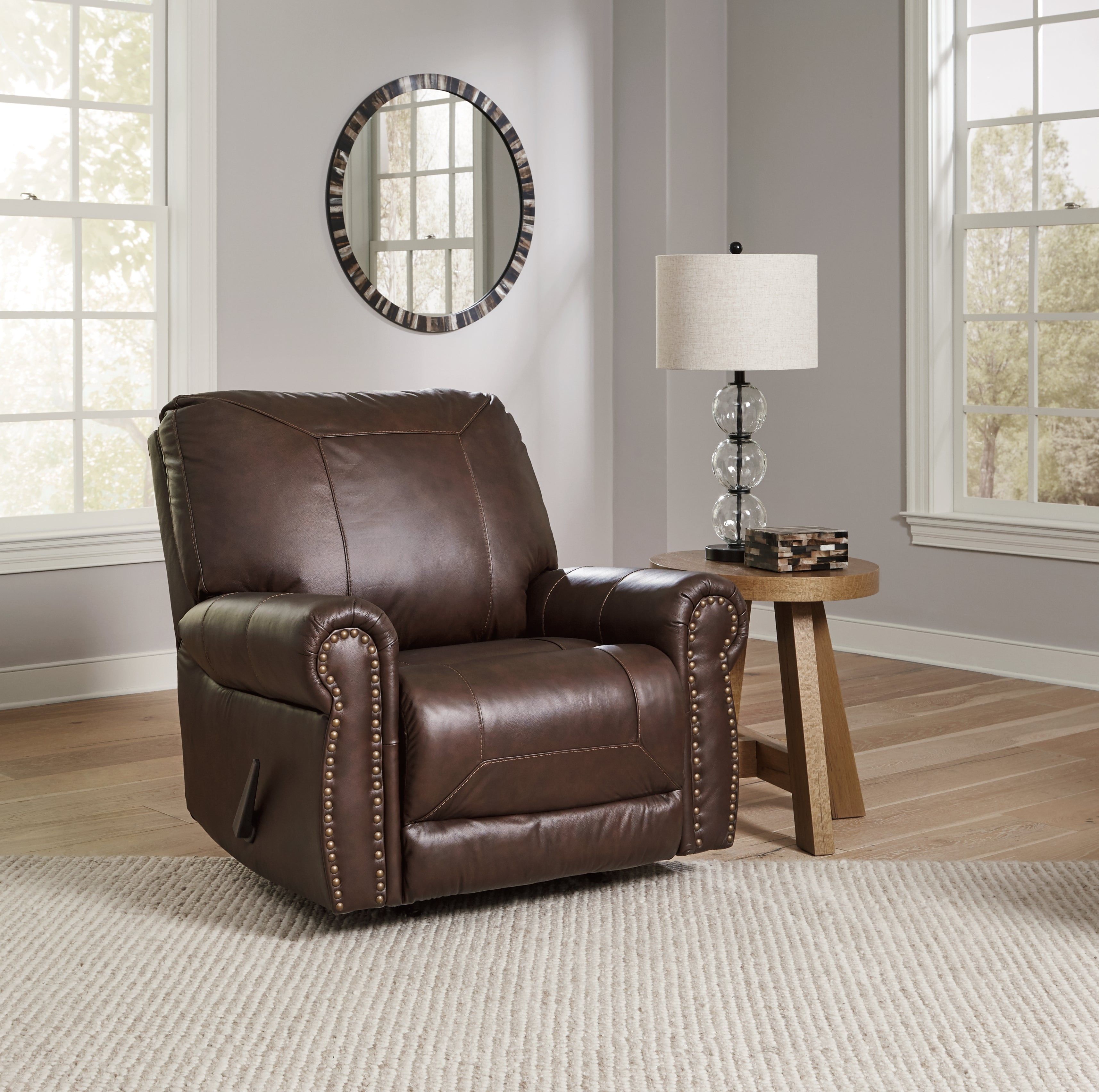 Colleton Dark Brown Leather Recliner with Nailhead Trim