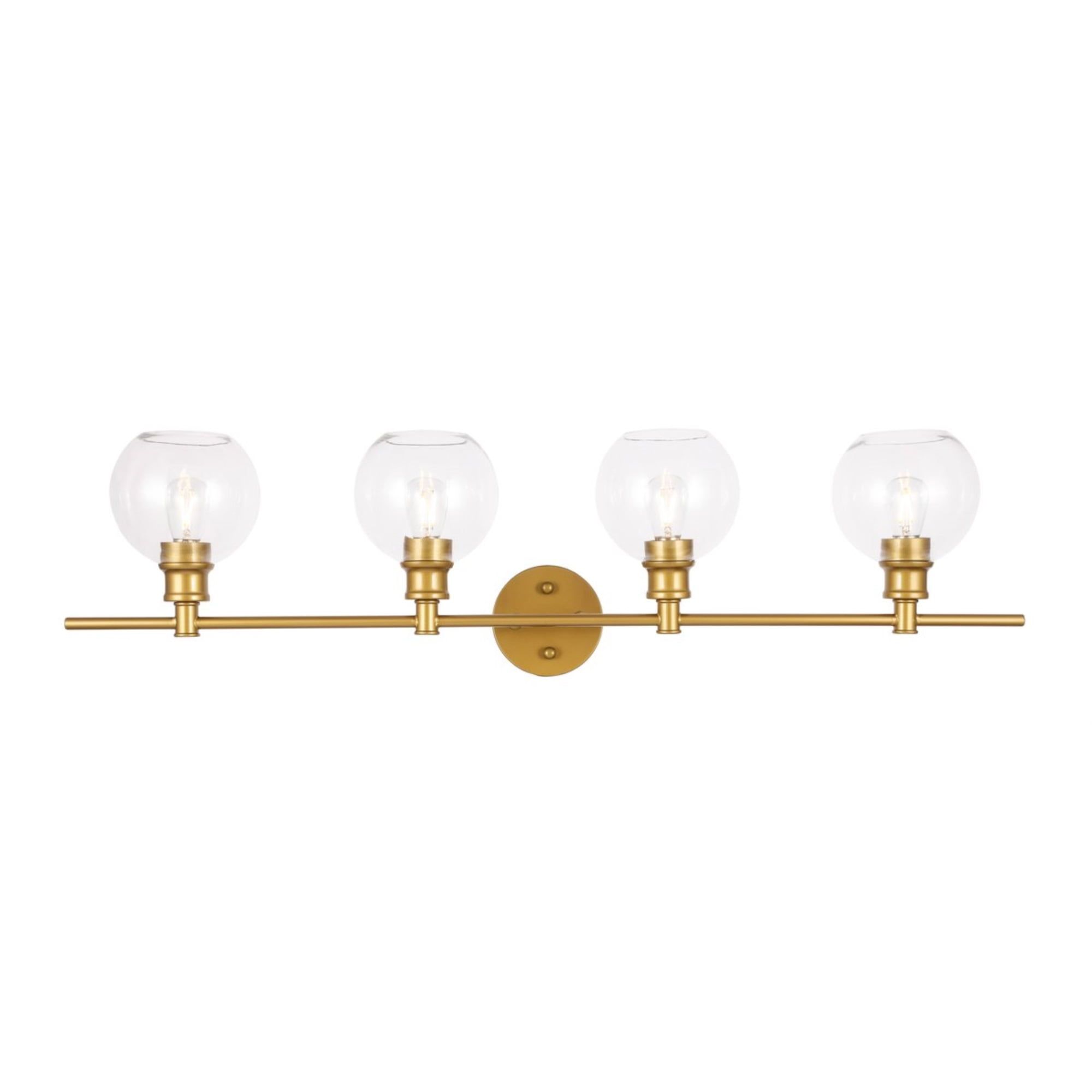 Elegant Collier 4-Light Brass and Clear Glass Dimmable Wall Sconce