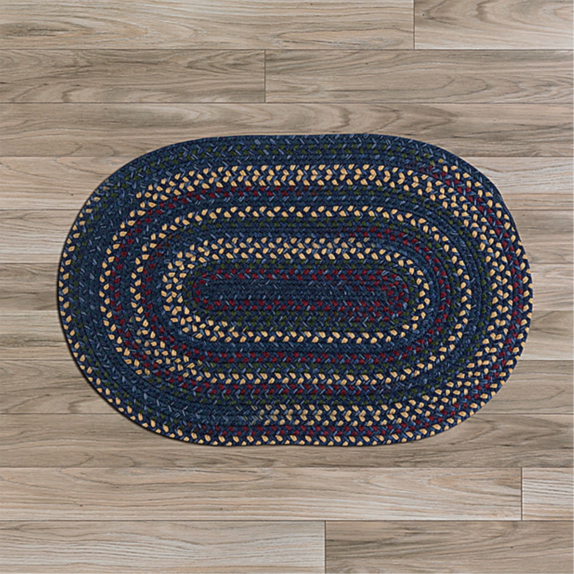 Indigo Blue and Green Braided Oval Wool Rug 2' x 3'