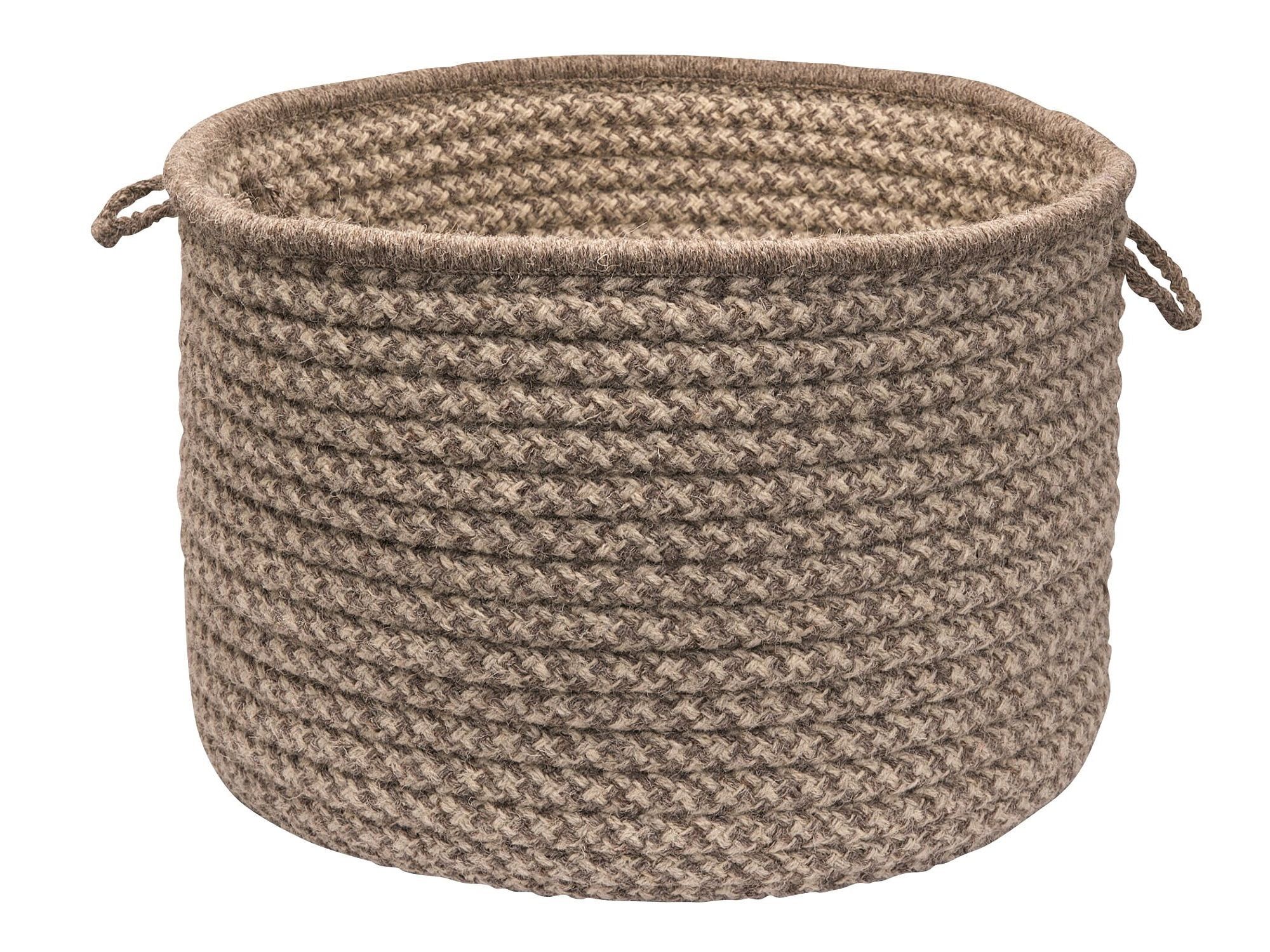 Latte Houndstooth 24" Round Wool Storage Basket