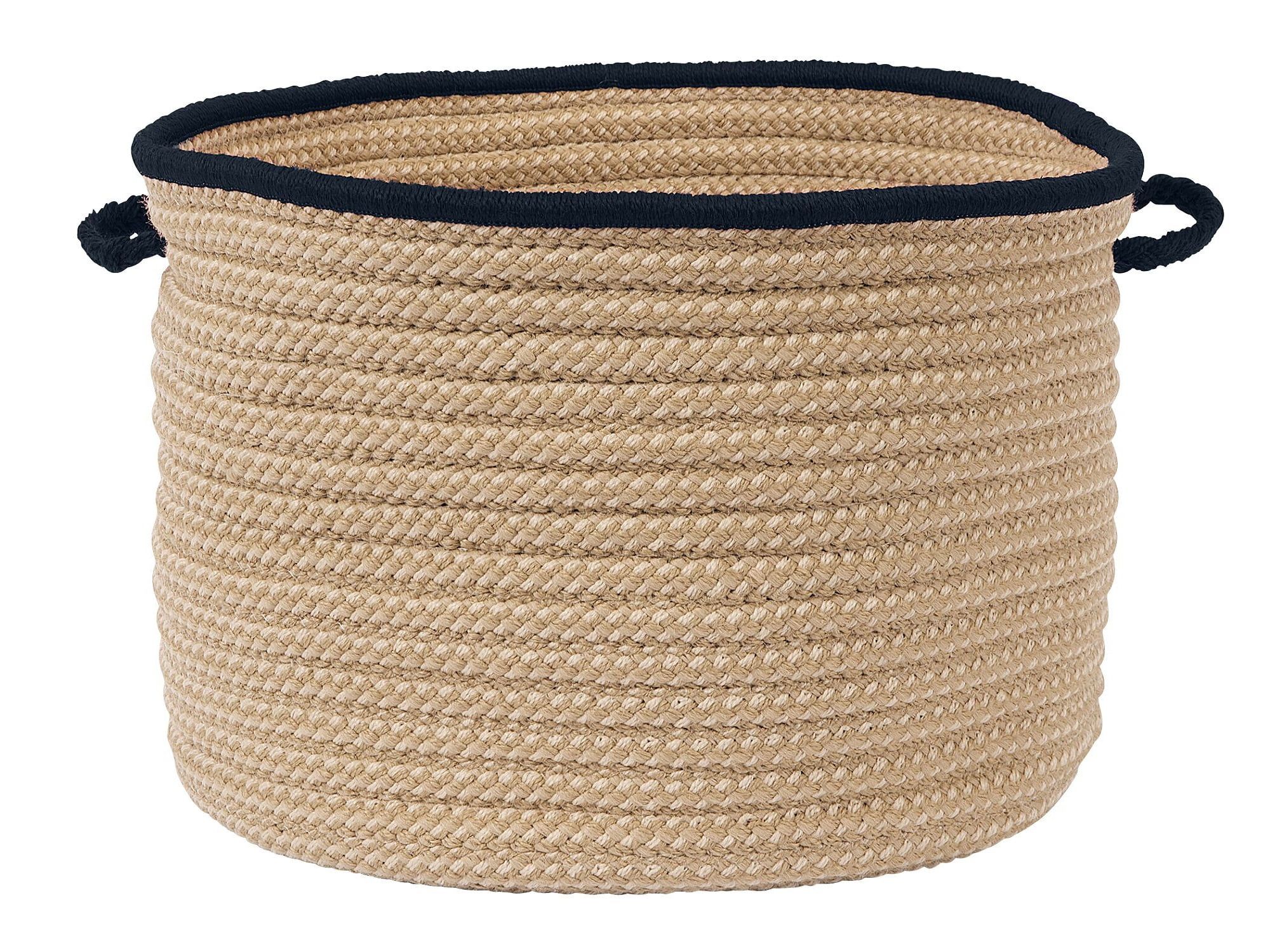 Navy and Beige Braided Polypropylene Basket, 24" x 14"