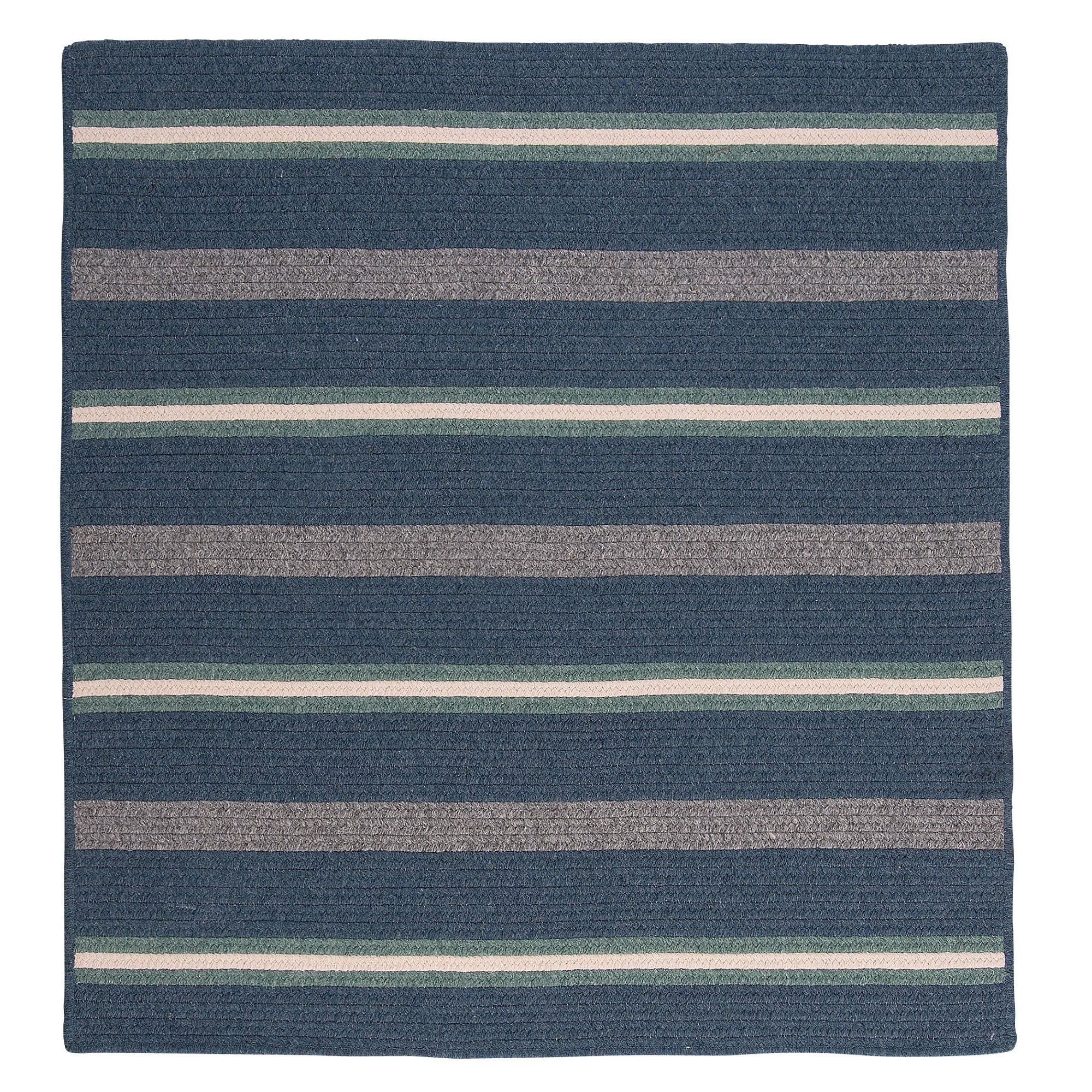 Salisbury Square 6ft Blue Stripe Braided Wool Blend Rug