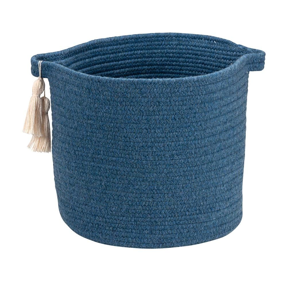 Luxury Asymmetrical Tassel 20" Blue Wool Storage Basket