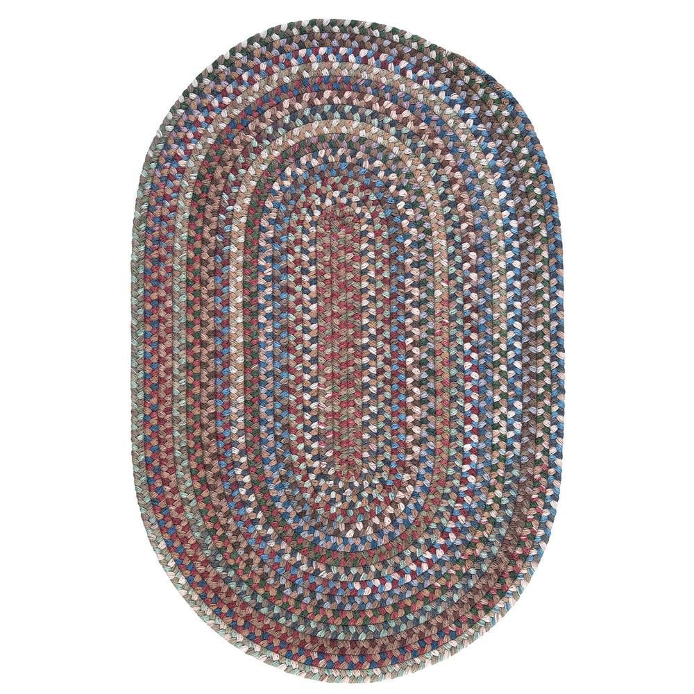 Blue and Multicolor Oval Braided Wool Rug, 2x7