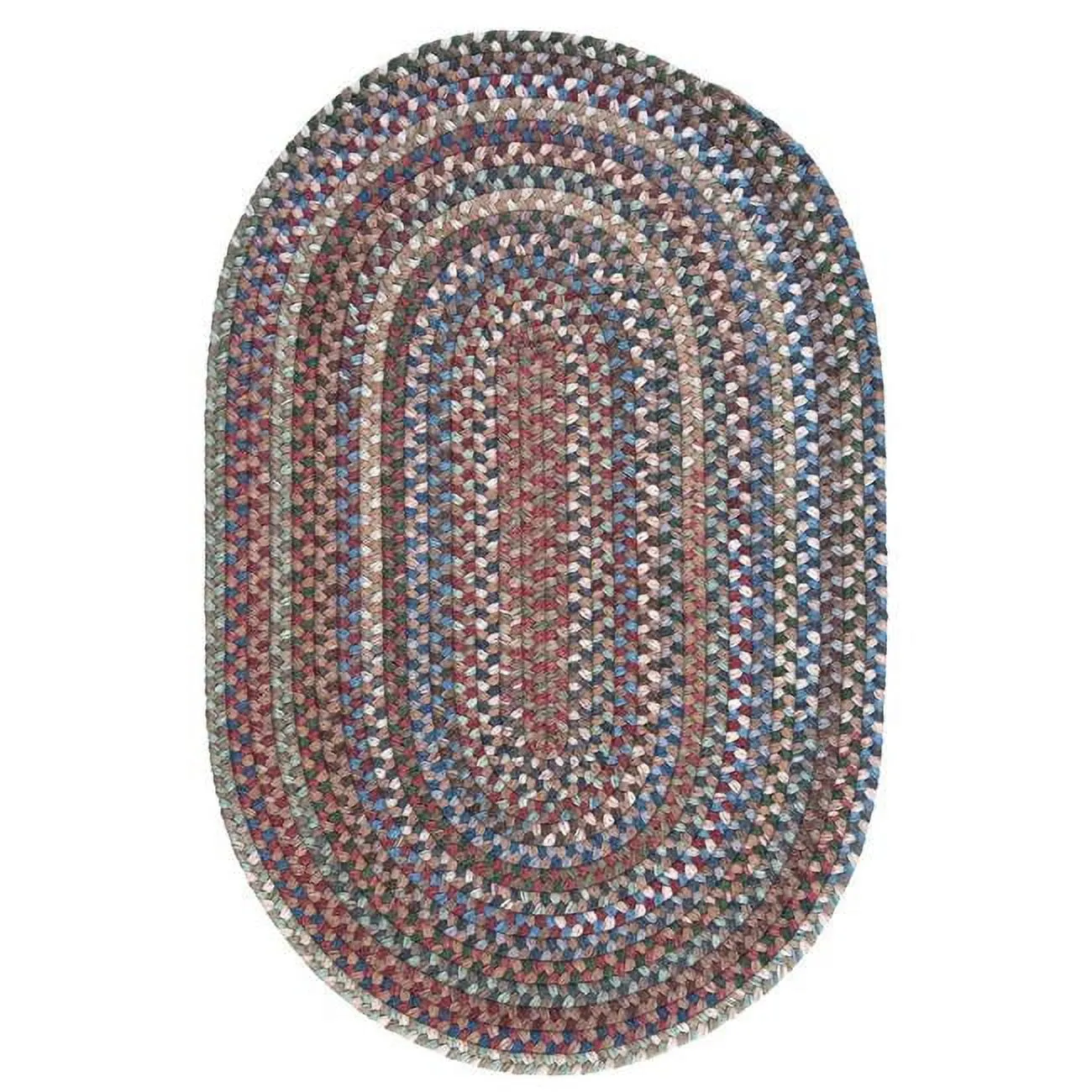 Blue and Multicolor Oval Braided Wool Rug, 2x7