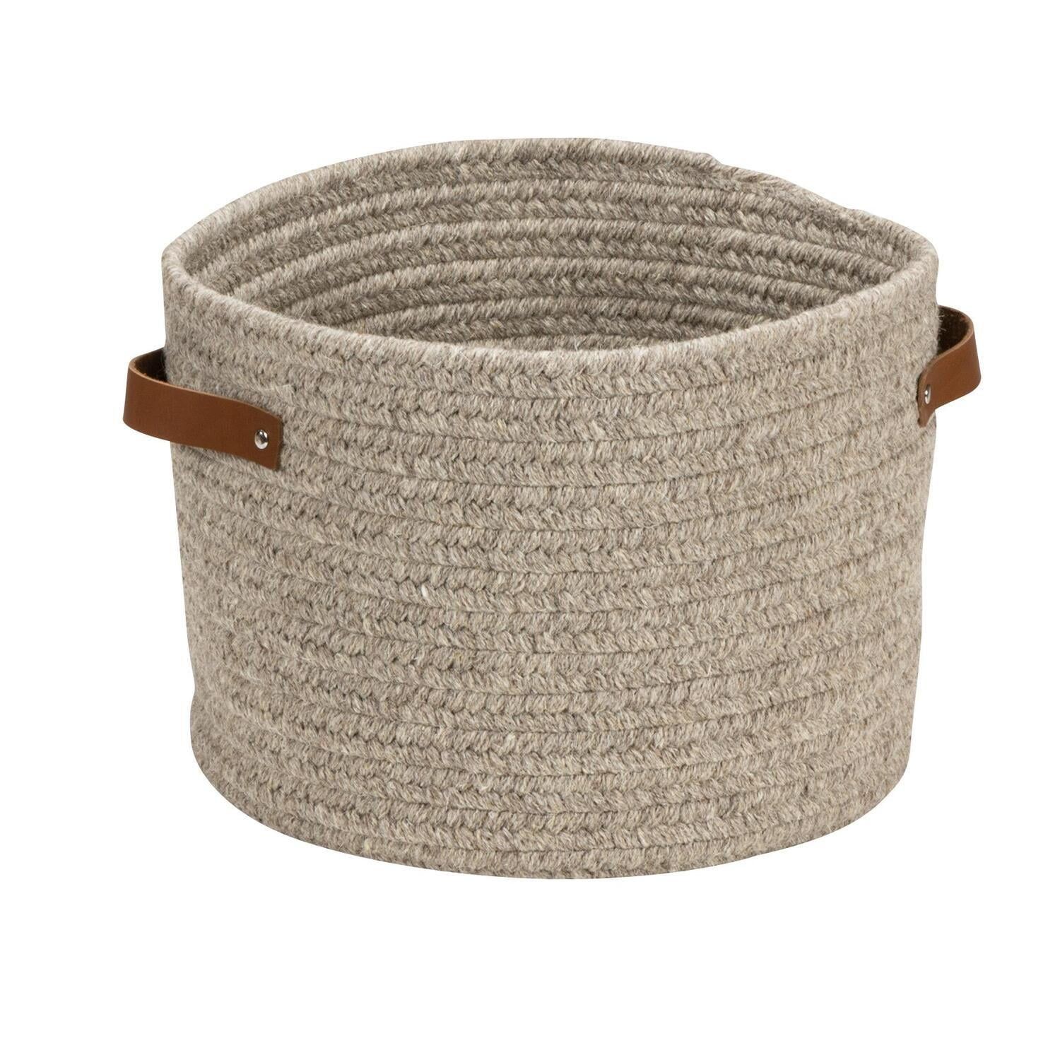 Monaco Basket Grey Natural Wool with Leather Handles - 18" x 18" x 14"