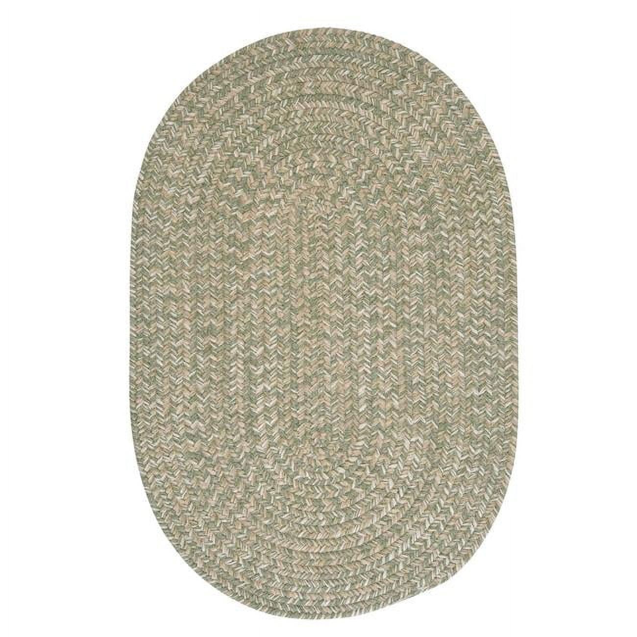 Tweed Palm 9' Oval Braided Wool-Blend Runner, Green and Blue