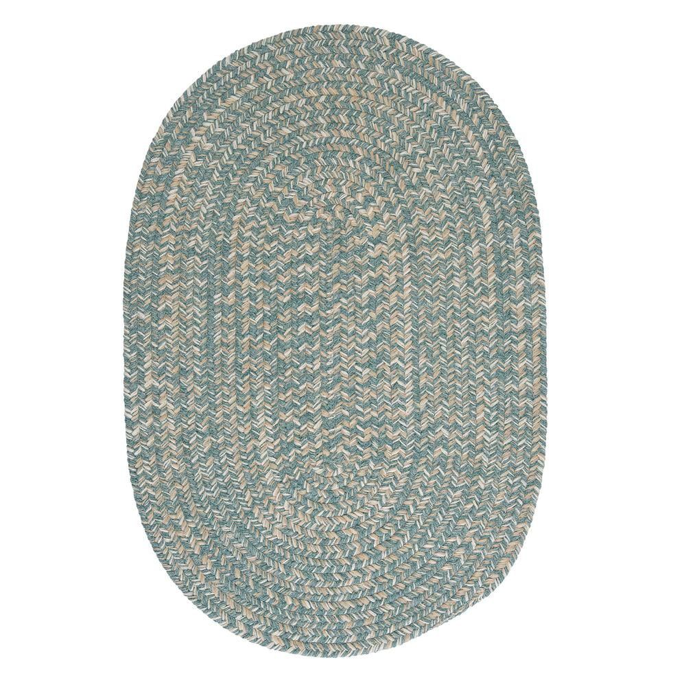 Teal and Neutral Oval Braided Wool Blend Area Rug 3'x5'