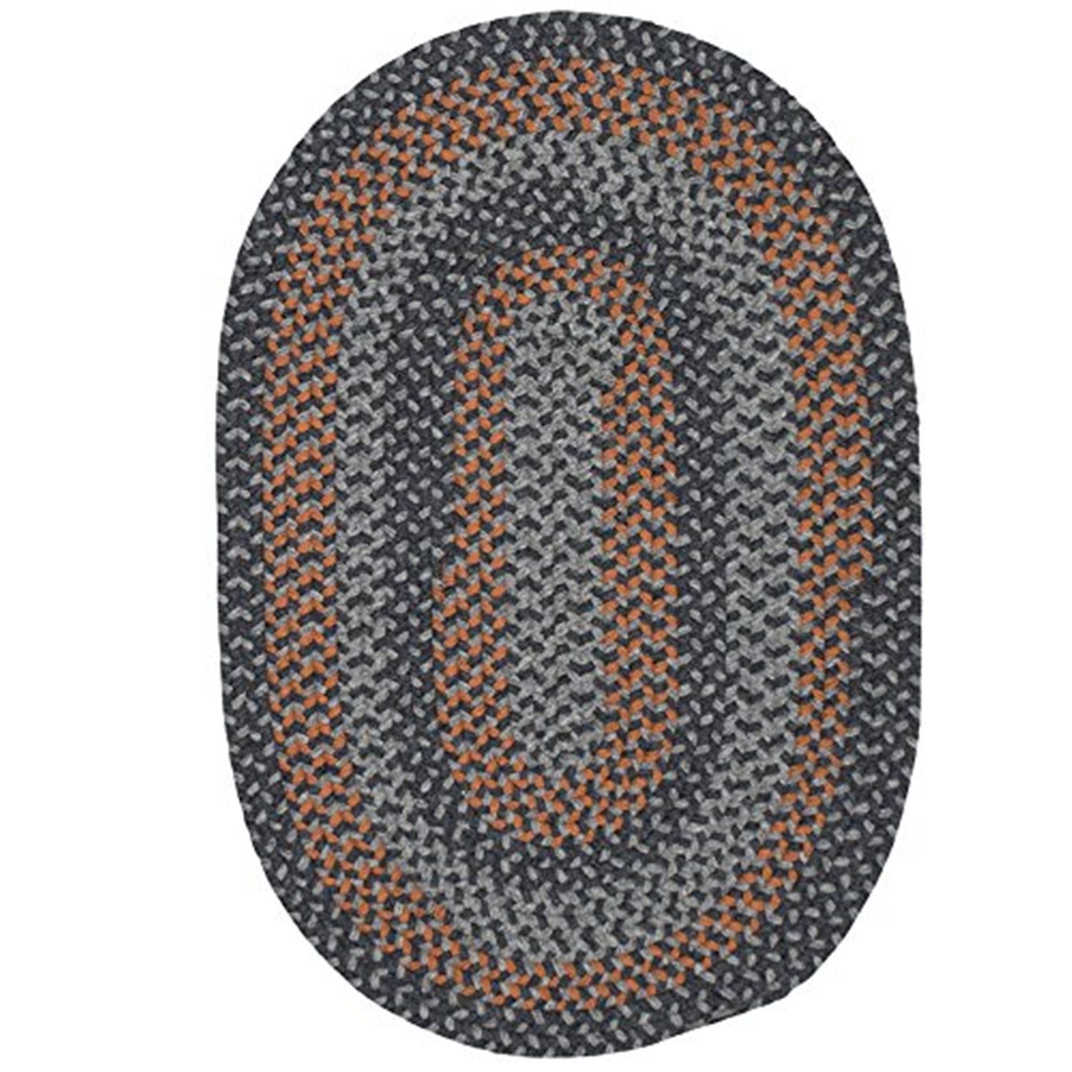 Charcoal & Orange Braided Wool Oval Runner Rug 2'x6'