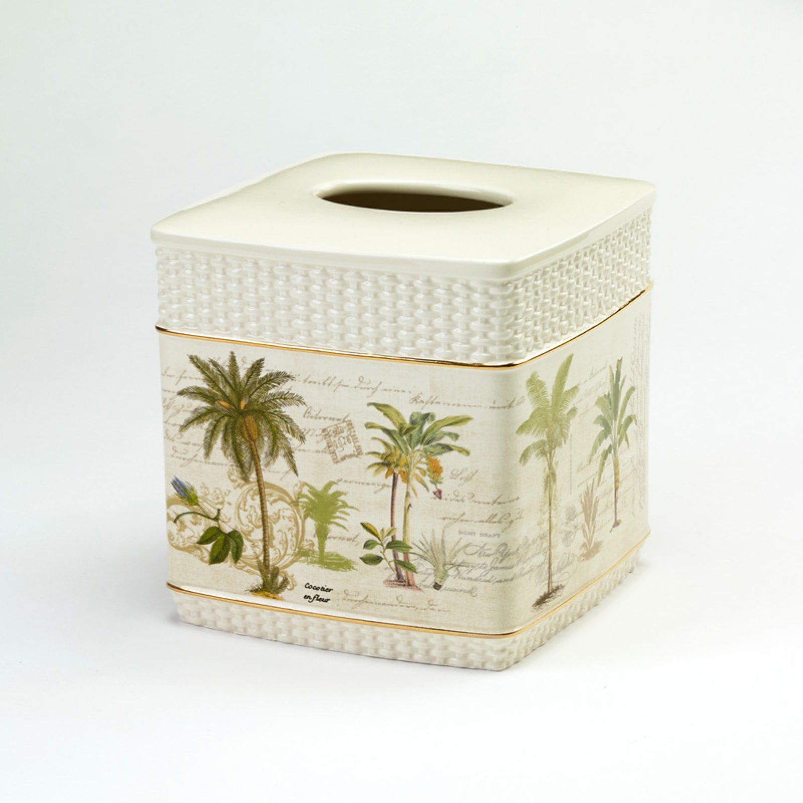 Ivory Ceramic Tropical Palm Tissue Box Cover