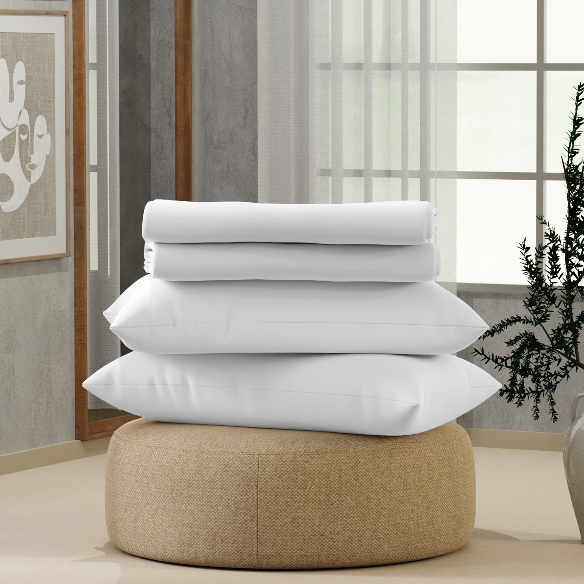 Luxe Comfort Full/Double Floral White Cotton-Polyester Percale Sheet Set