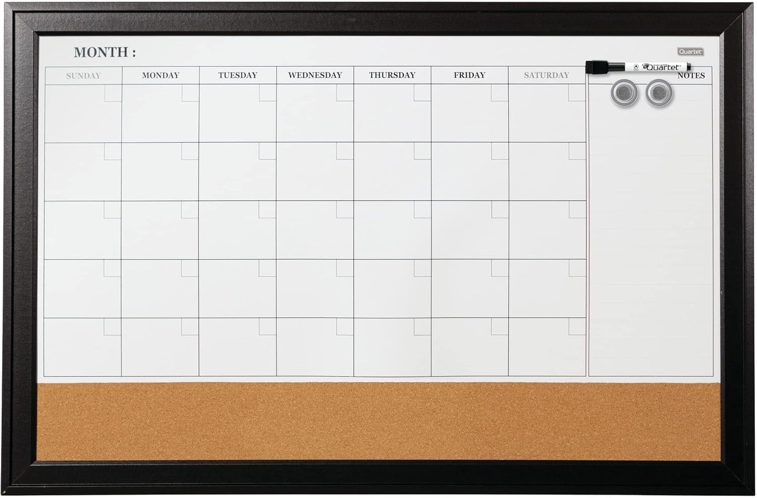 Ebony Frame Magnetic Whiteboard Calendar and Corkboard Combo