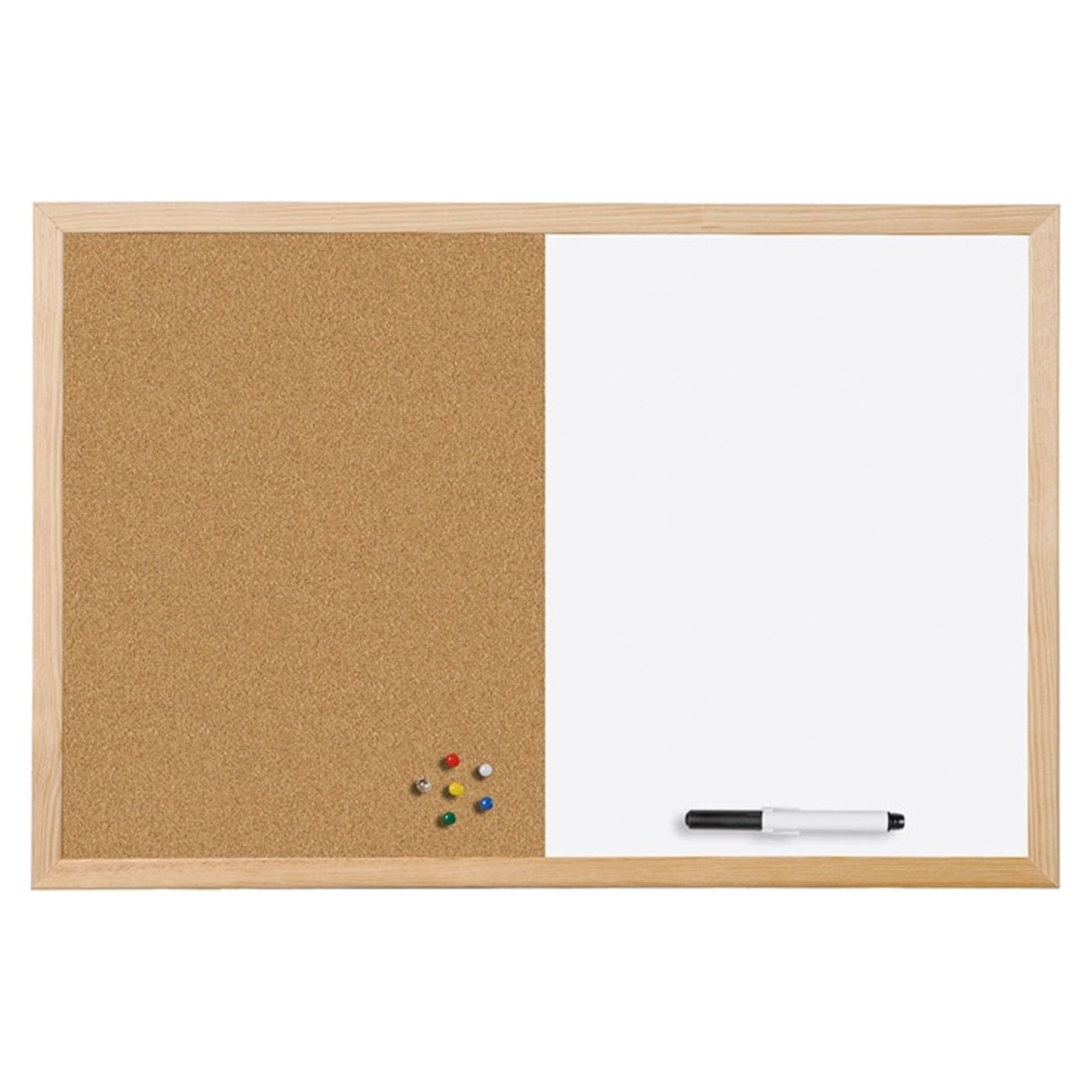 Pine Wood Frame 24" x 18" Combo Cork and Dry-Erase Board