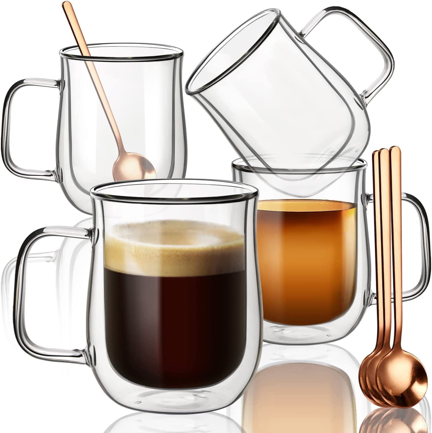 12 oz Clear Double Wall Insulated Glass Coffee Mugs Set