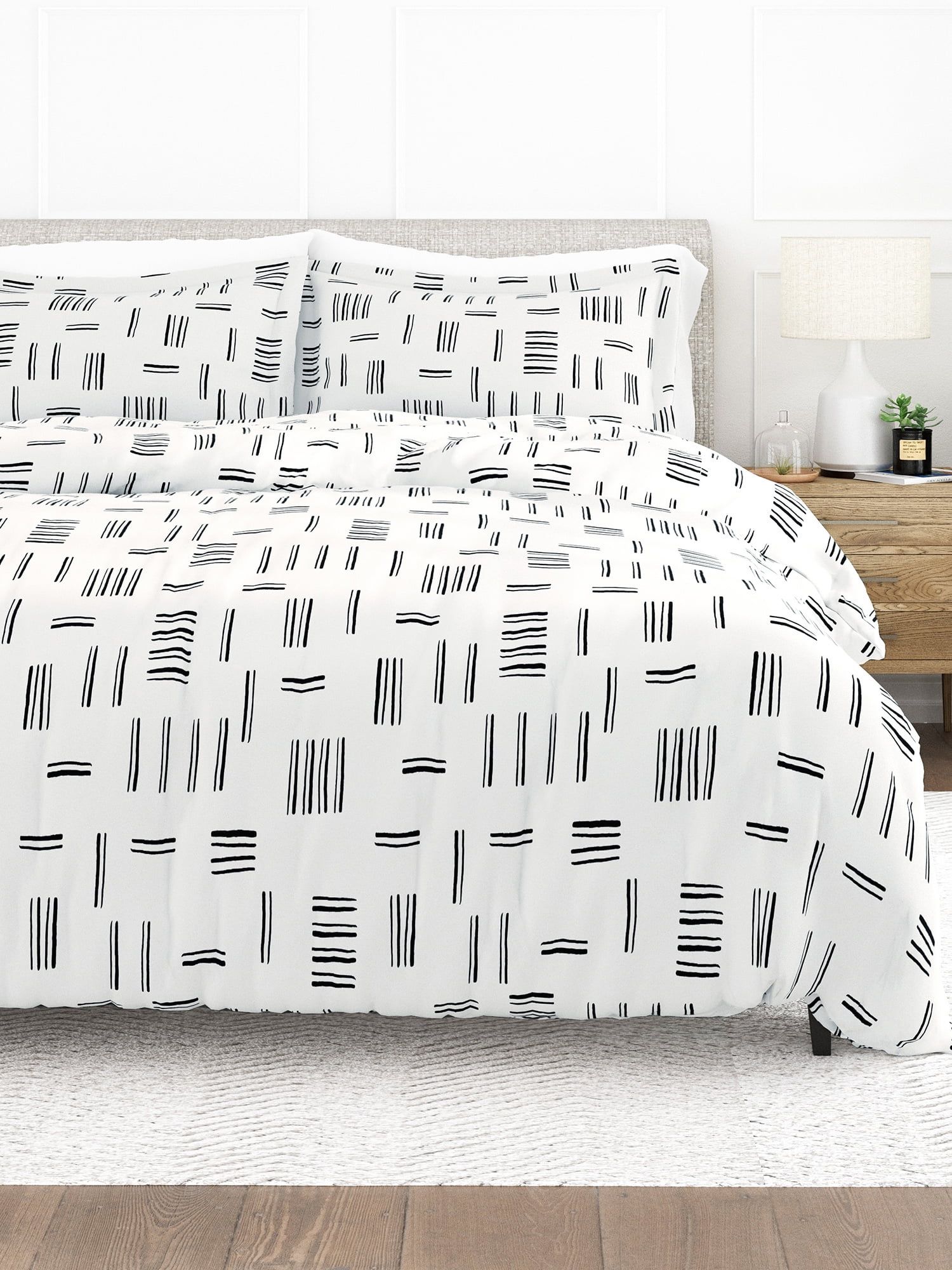 Comfort Canopy - 3 Piece Gray Geometric Dash Patterned Duvet Cover Set with Shams for Queen Size Bedding