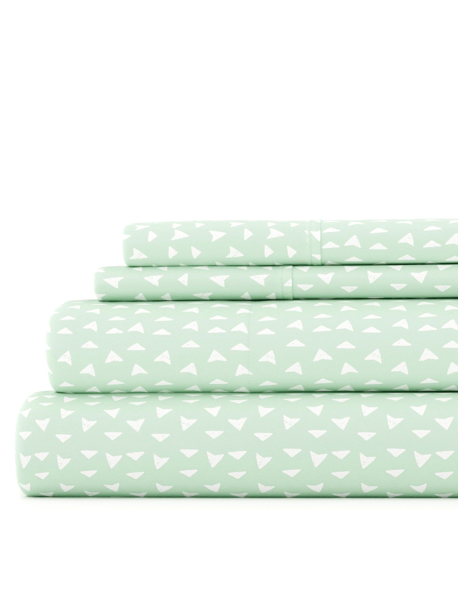 Jade and White Geometric Print King Microfiber Sheet Set