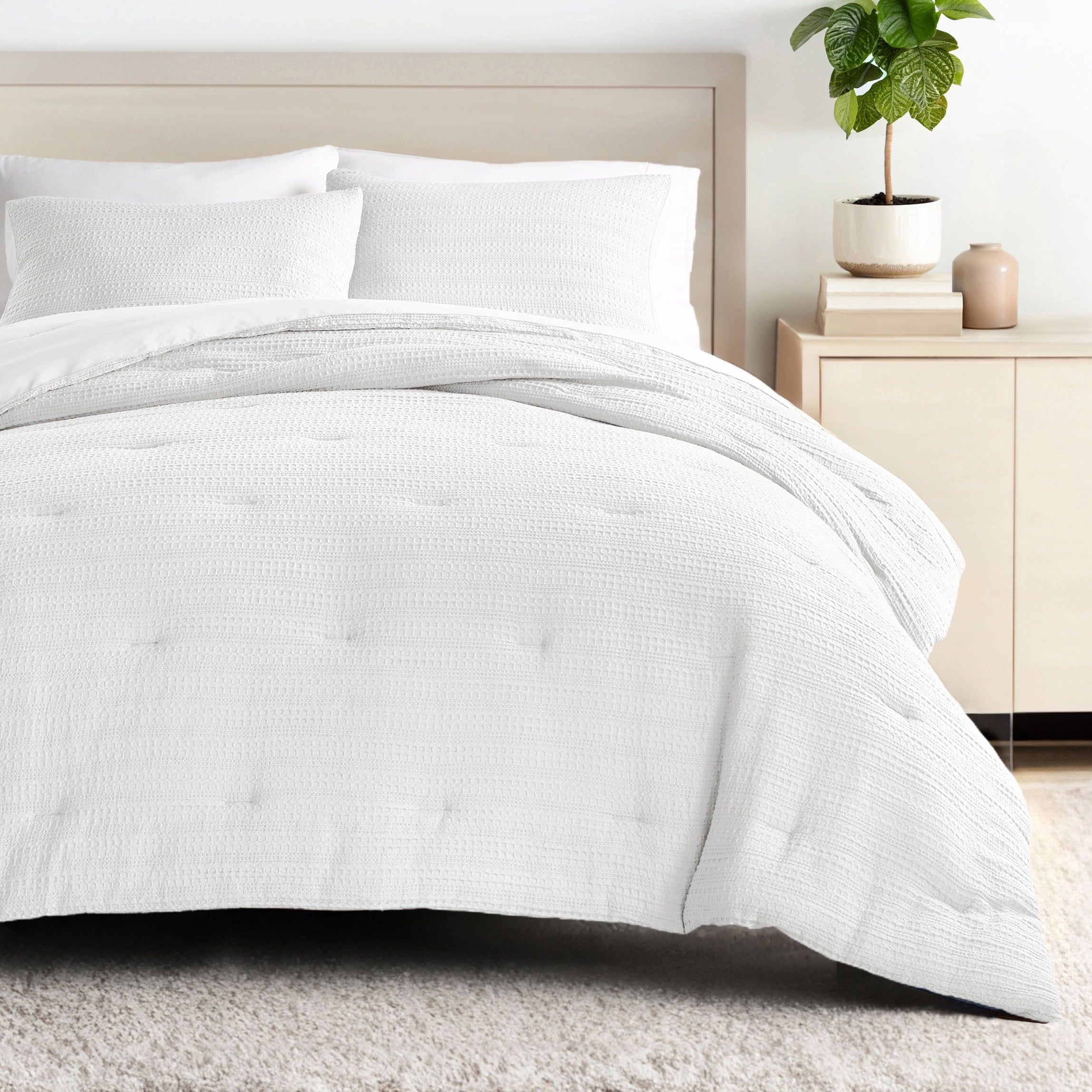 White Cotton Waffle Knit Full Comforter Set